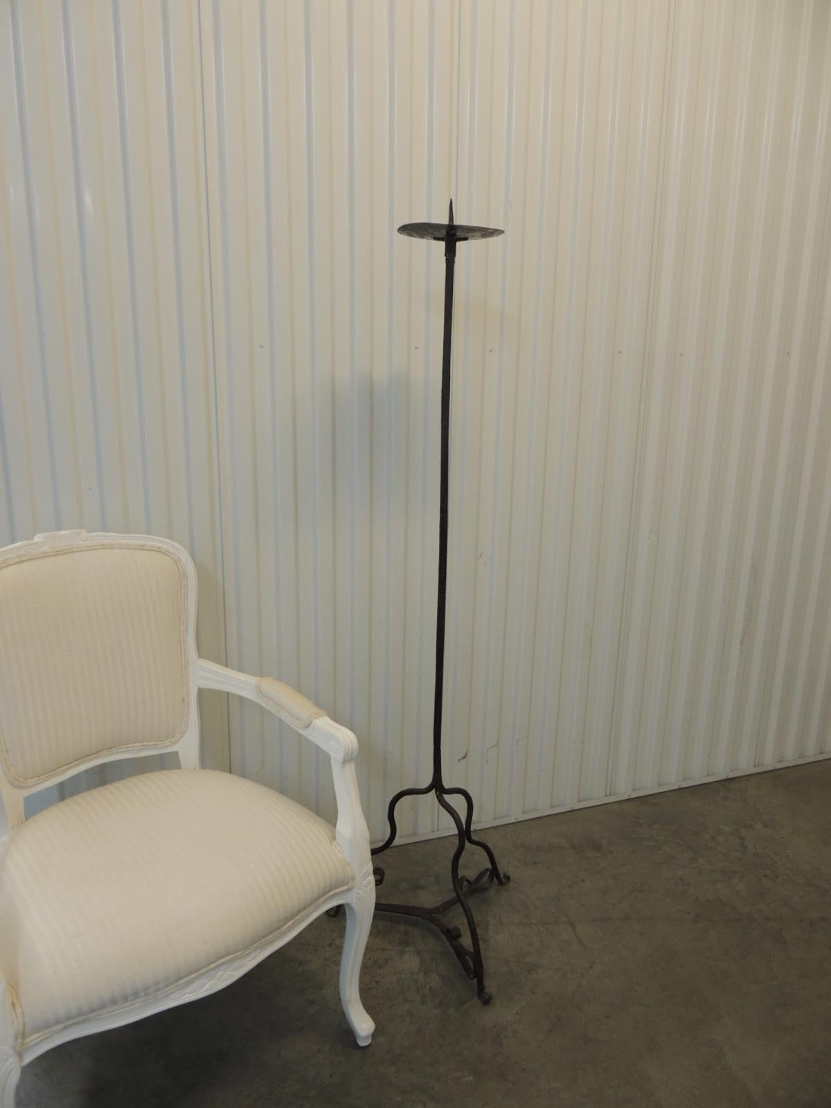 Vintage Rustic Forged Iron Tall Candelabra In Good Condition For Sale In Oakland Park, FL