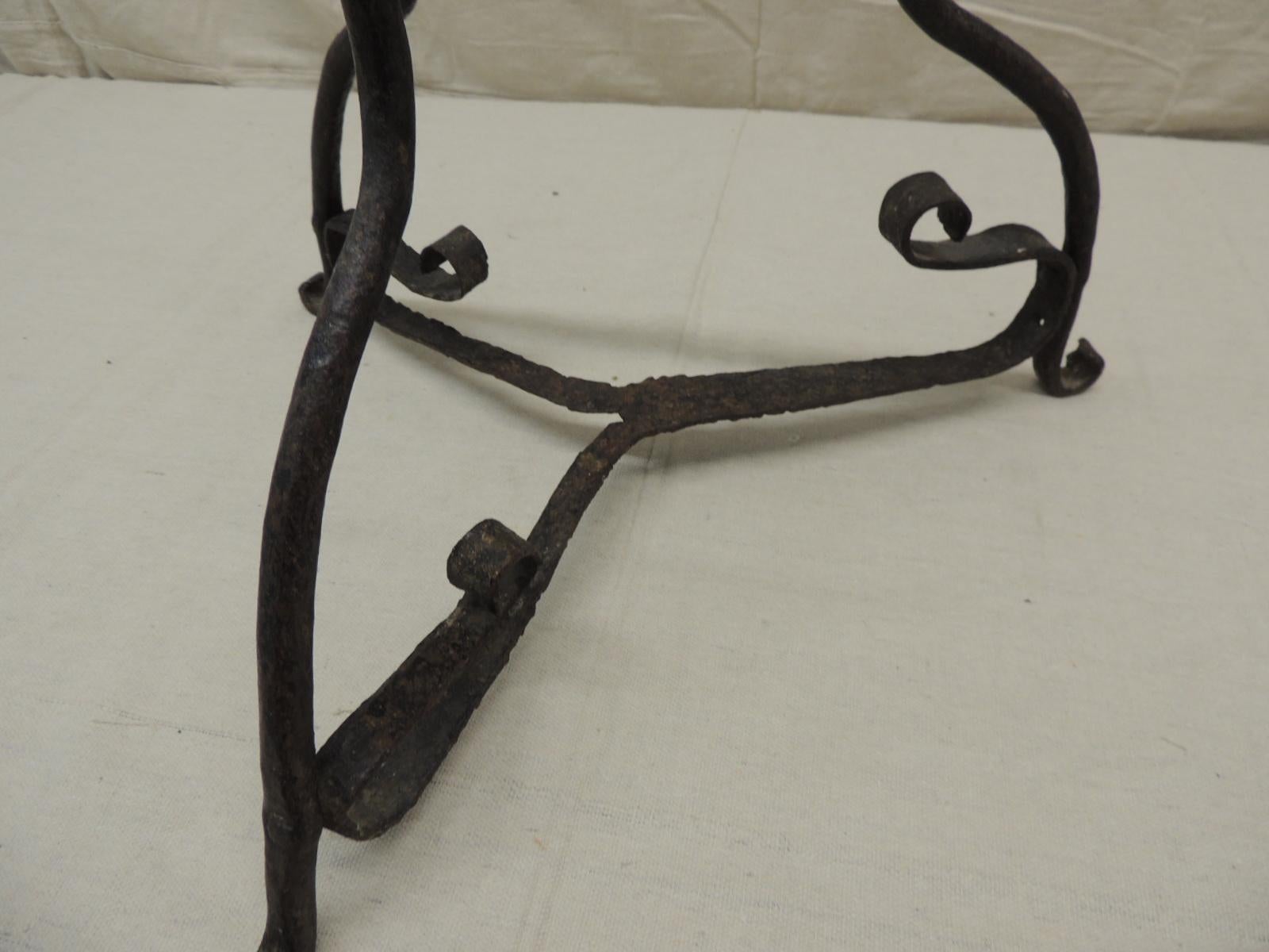 Mid-20th Century Vintage Rustic Forged Iron Tall Candelabra For Sale