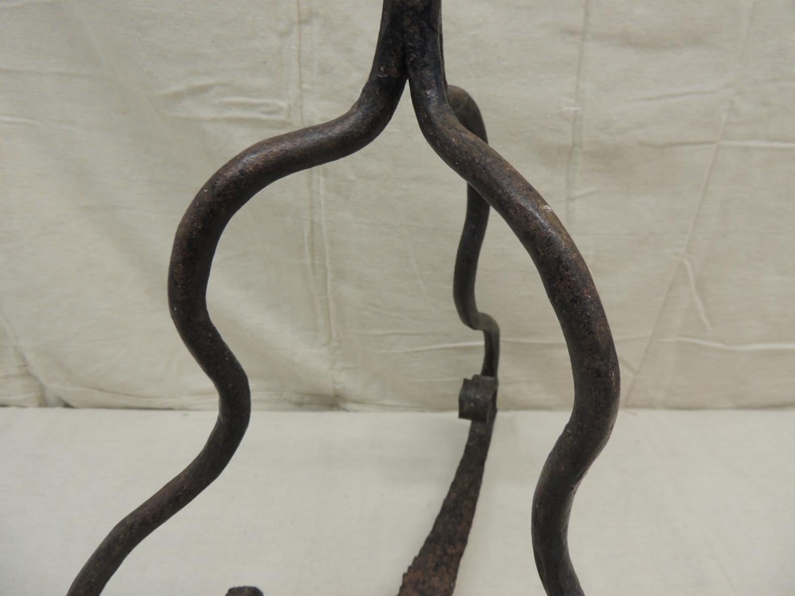 Wrought Iron Vintage Rustic Forged Iron Tall Candelabra For Sale