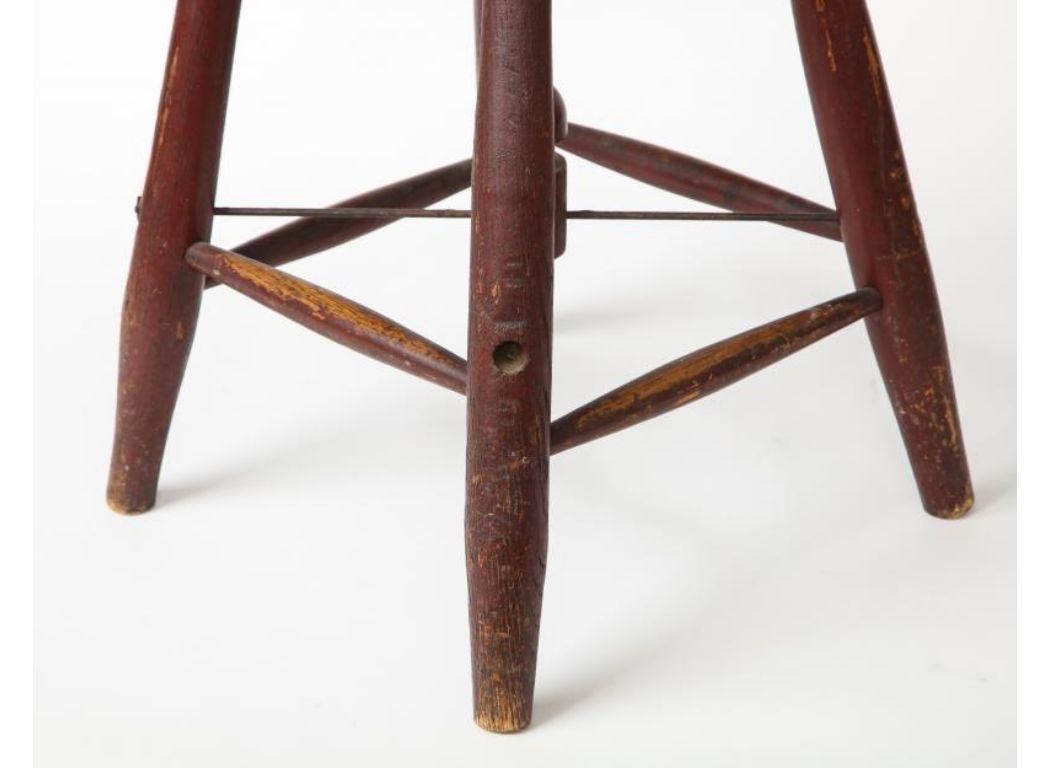 Industrial Vintage Rustic Four-Legged Maroon Stool For Sale