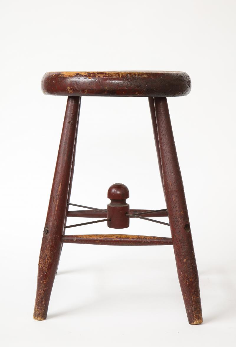 20th Century Vintage Rustic Four-Legged Maroon Stool For Sale