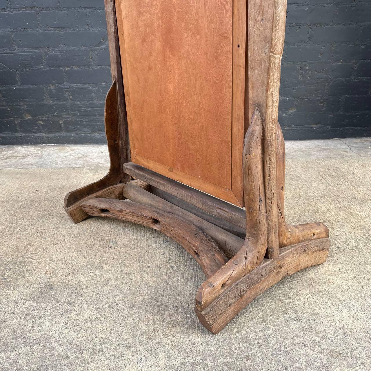 Vintage Rustic Free-Standing Wood Dressing Mirror 7