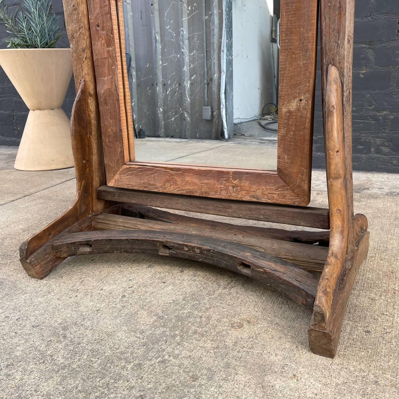 Vintage Rustic Free-Standing Wood Dressing Mirror In Good Condition In Los Angeles, CA