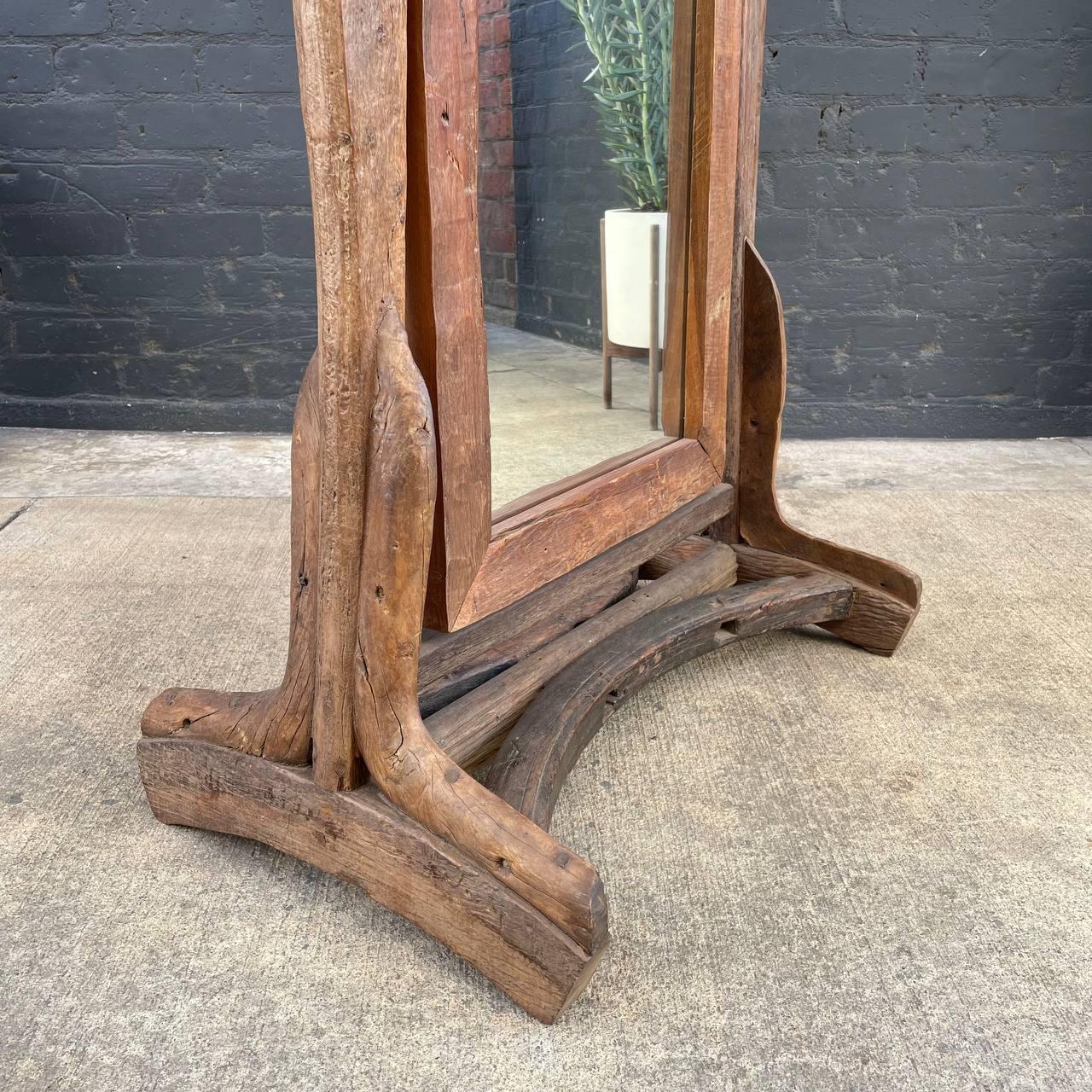 Mid-20th Century Vintage Rustic Free-Standing Wood Dressing Mirror