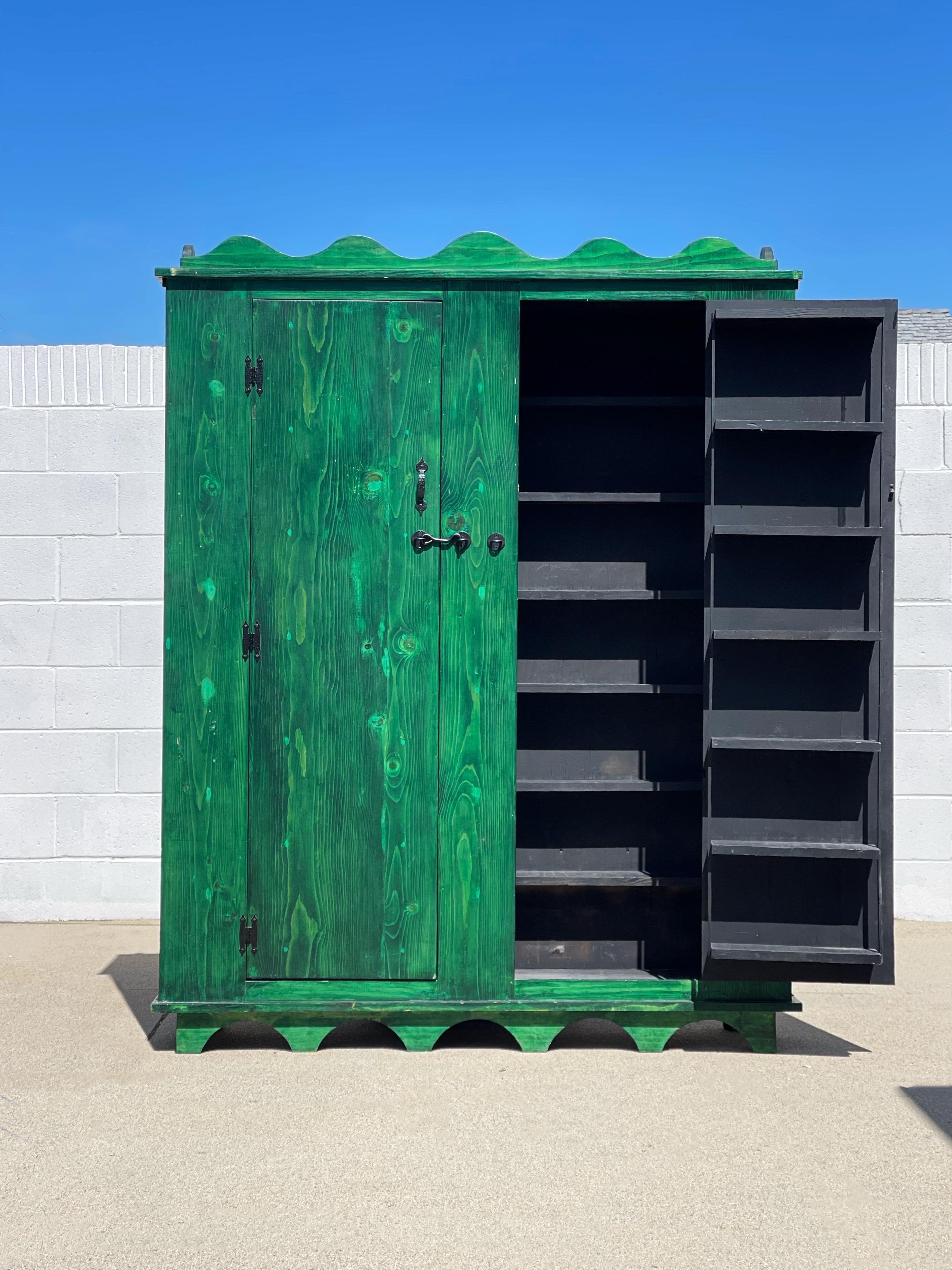 Contemporary Vintage Rustic Green Armoire Cabinet 