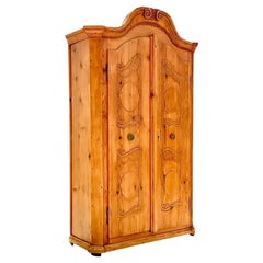 Antique Rustic Hand Carved Pine Armoire
