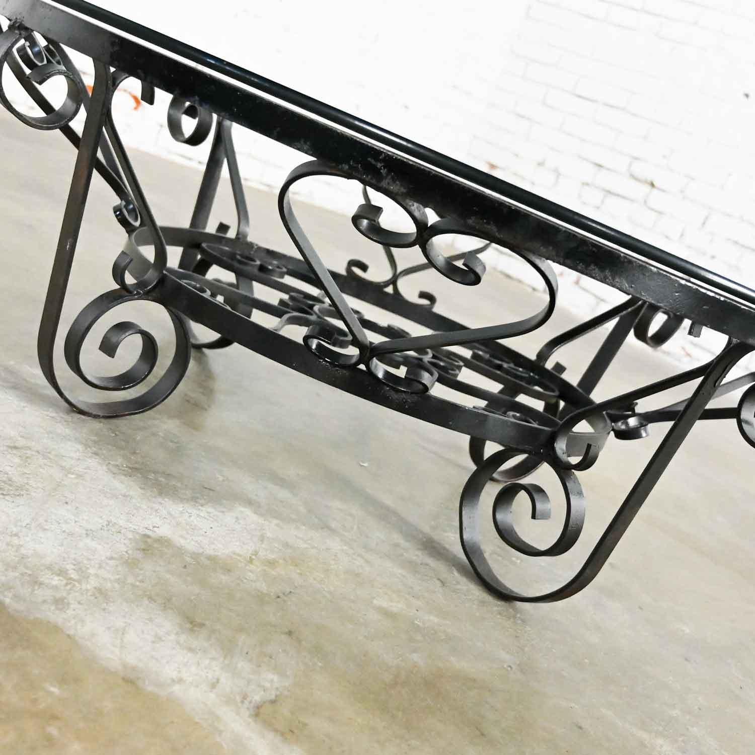 Vintage Rustic Hand Wrought Iron Round Coffee Table with Glass Top For Sale 6
