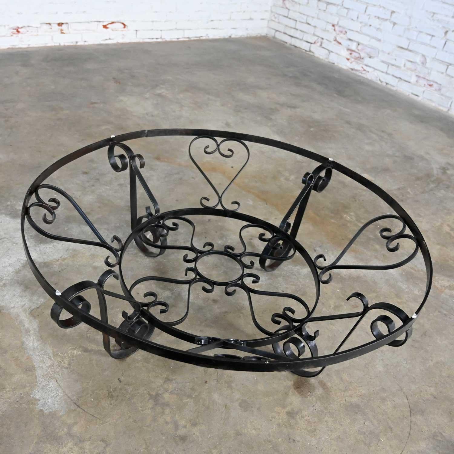 Vintage Rustic Hand Wrought Iron Round Coffee Table with Glass Top For Sale 8