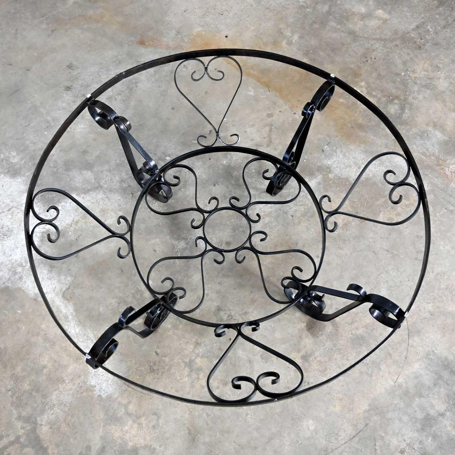 Vintage Rustic Hand Wrought Iron Round Coffee Table with Glass Top For Sale 9