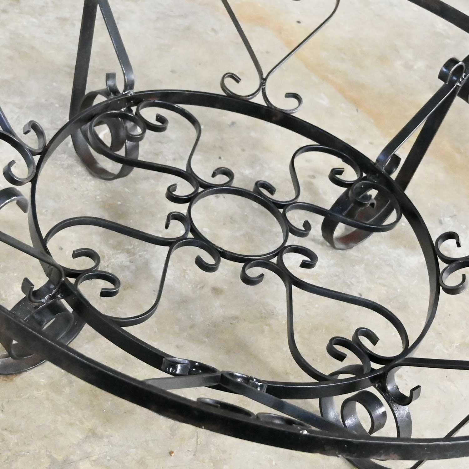 Vintage Rustic Hand Wrought Iron Round Coffee Table with Glass Top For Sale 10