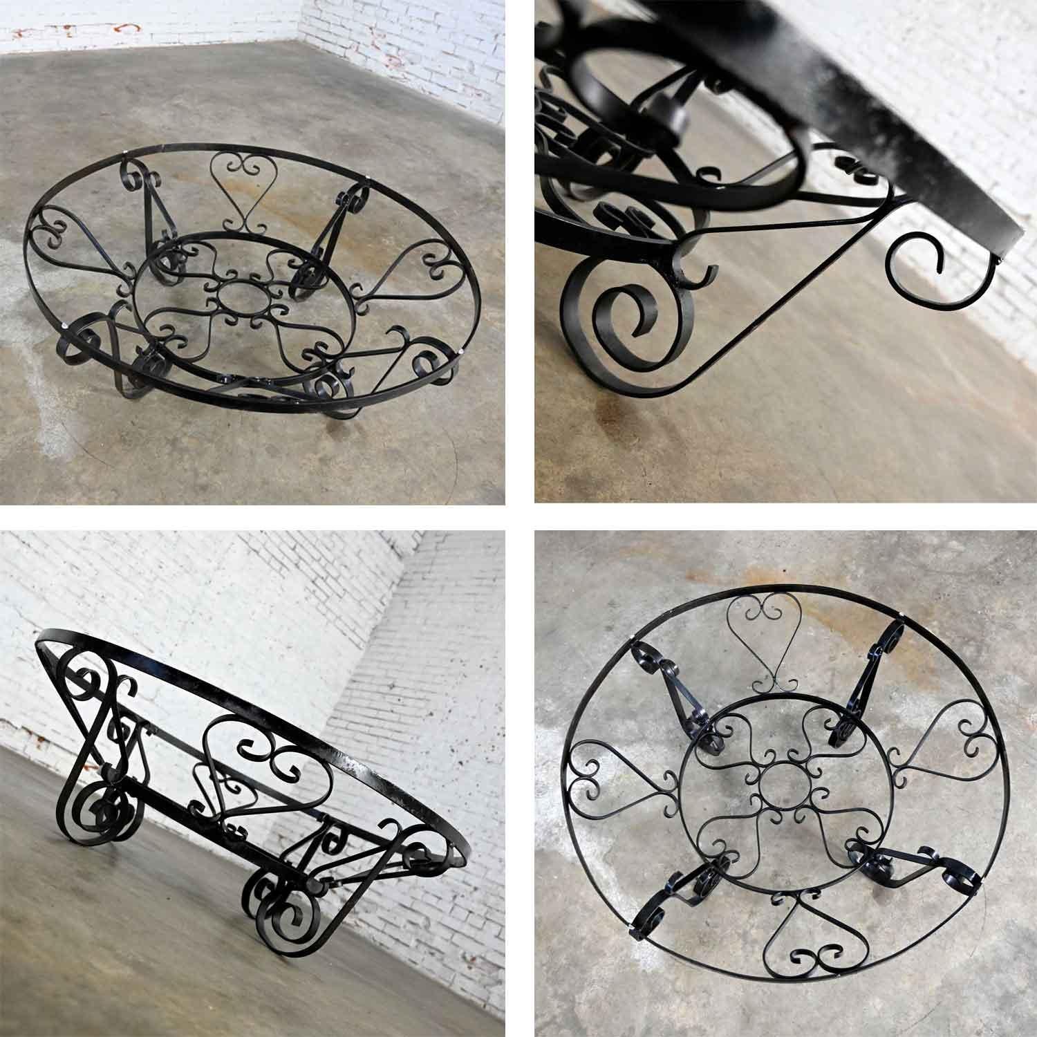 Vintage Rustic Hand Wrought Iron Round Coffee Table with Glass Top For Sale 12