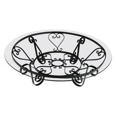 Retro Rustic Hand Wrought Iron Round Coffee Table with Glass Top