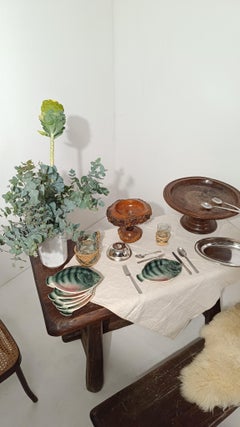 Vintage Rustic Handcrafted Wooden Pedestal Bowl in Mountain Folk Art Style