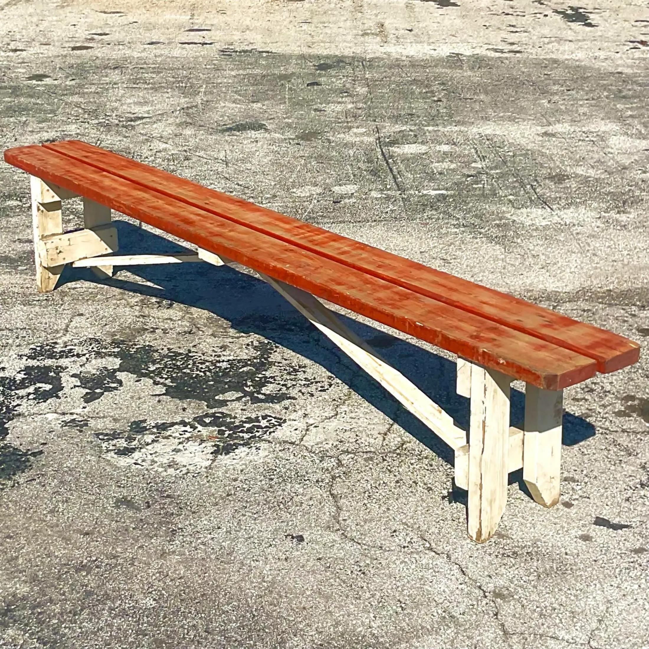 Vintage Rustic Hungarian Farmhouse Bench For Sale 3