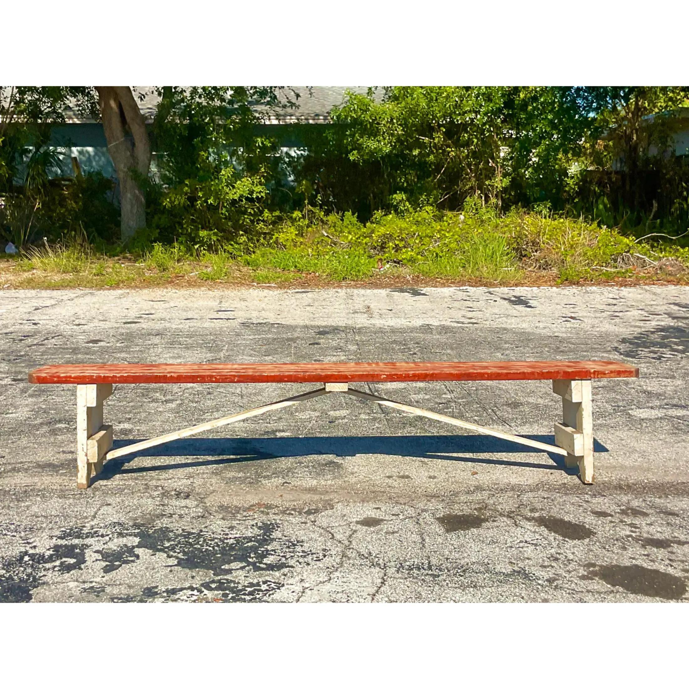 Vintage Rustic Hungarian Farmhouse Bench For Sale 1