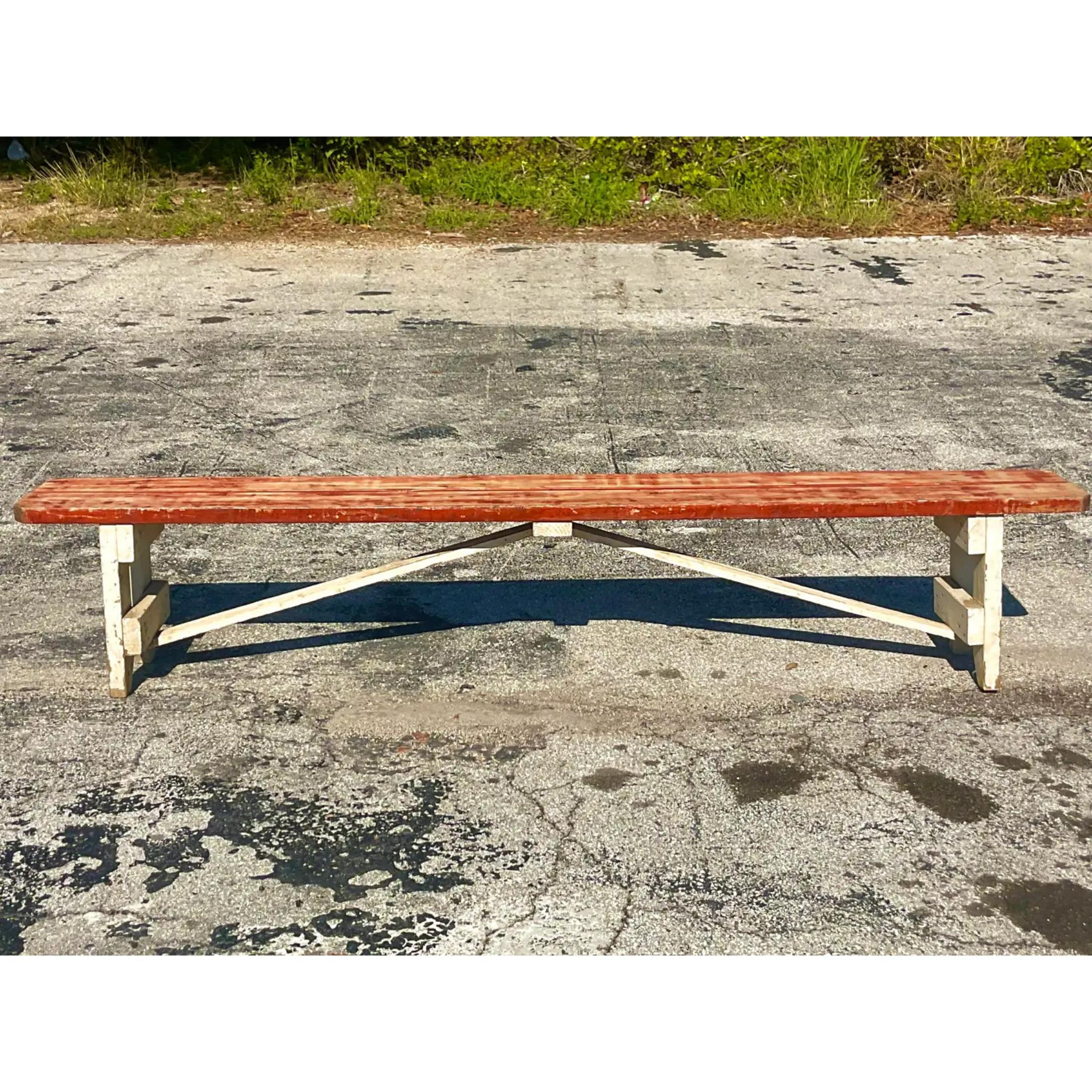 Vintage Rustic Hungarian Farmhouse Bench 1
