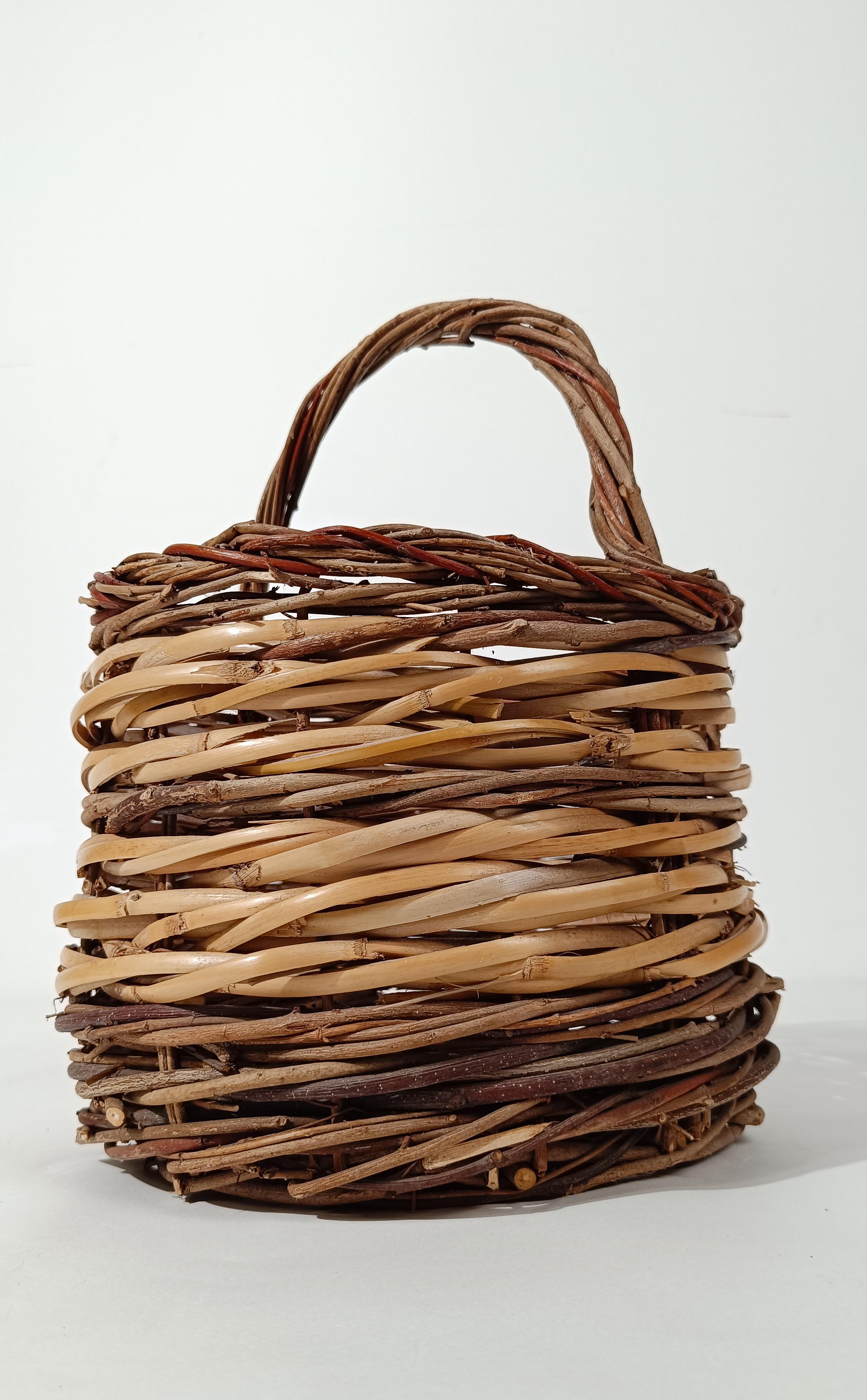 Vintage Rustic Italian Basket with Handle, Hand Made in Wicker & Willow For Sale 6