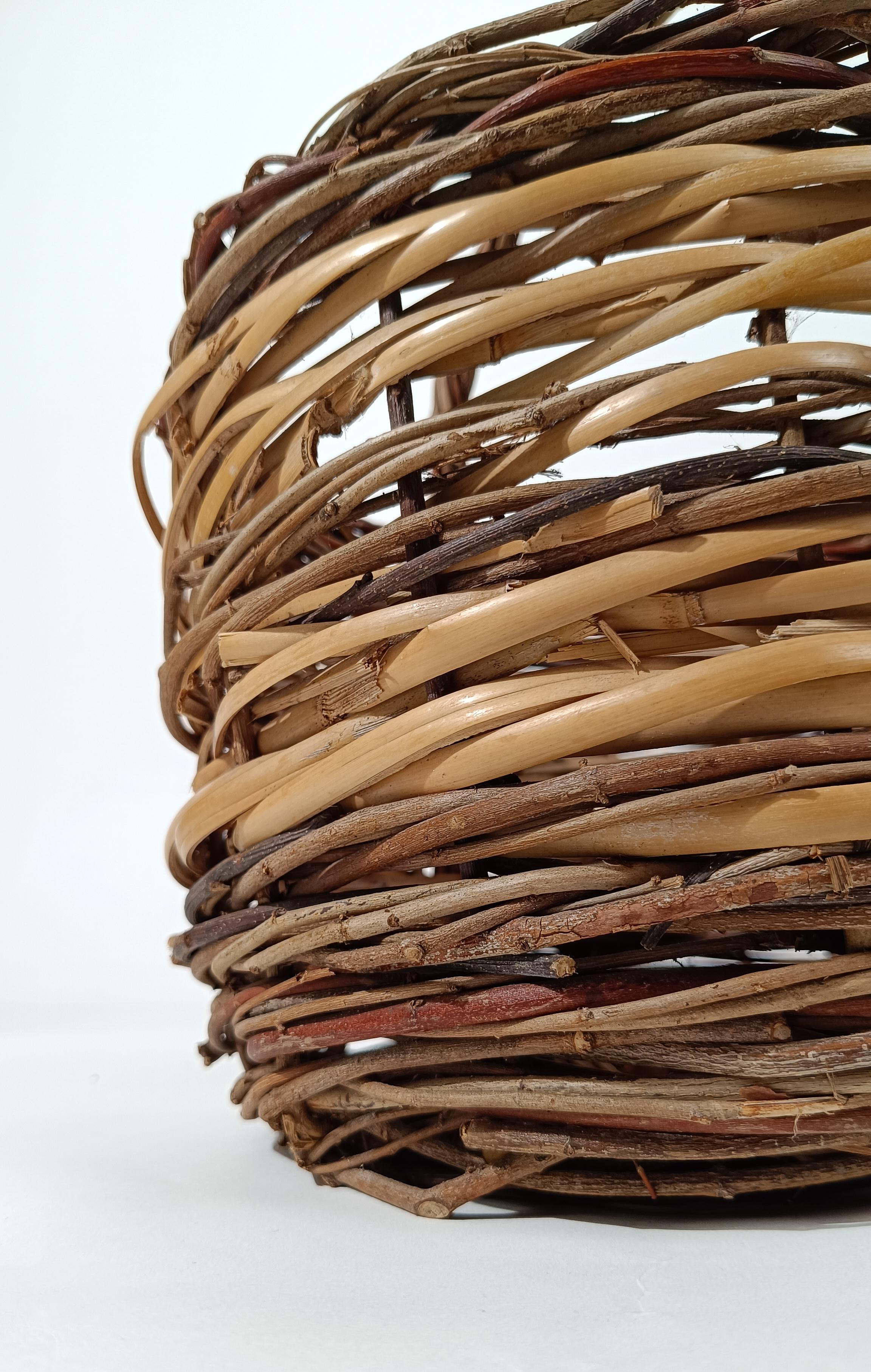 Vintage Rustic Italian Basket with Handle, Hand Made in Wicker & Willow For Sale 11