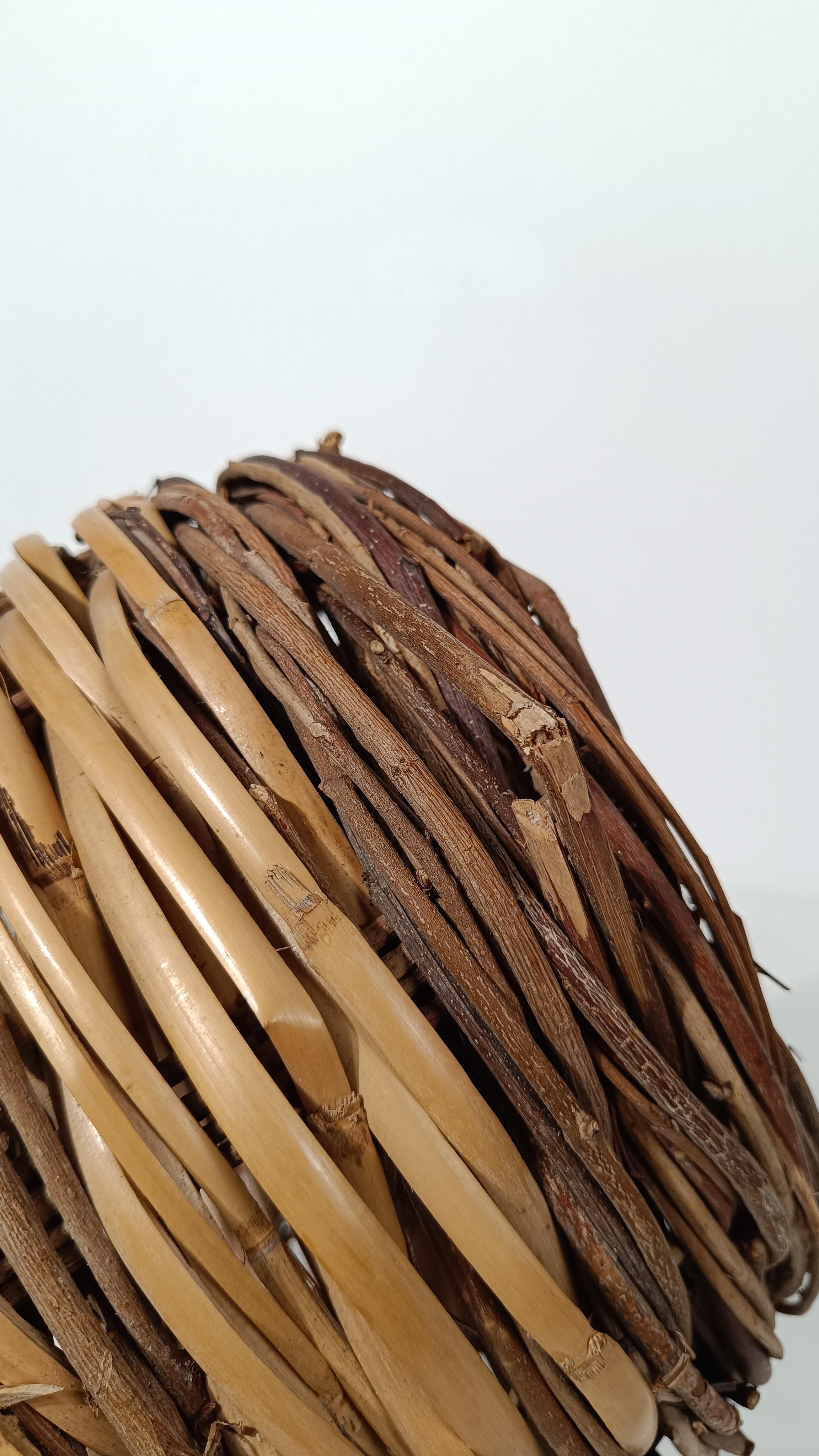 Vintage Rustic Italian Basket with Handle, Hand Made in Wicker & Willow For Sale 12