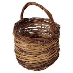 Vintage Rustic Italian Basket with Handle, Hand Made in Wicker & Willow