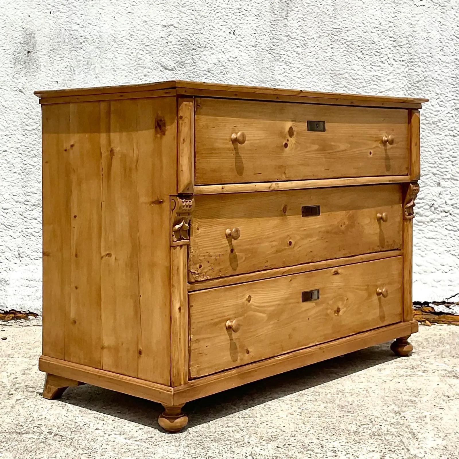 20th Century Vintage Rustic Knotty Pine Chest of Drawers For Sale