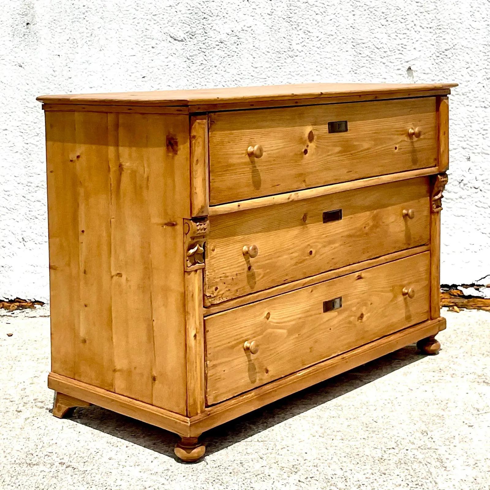 Vintage Rustic Knotty Pine Chest of Drawers In Good Condition For Sale In west palm beach, FL