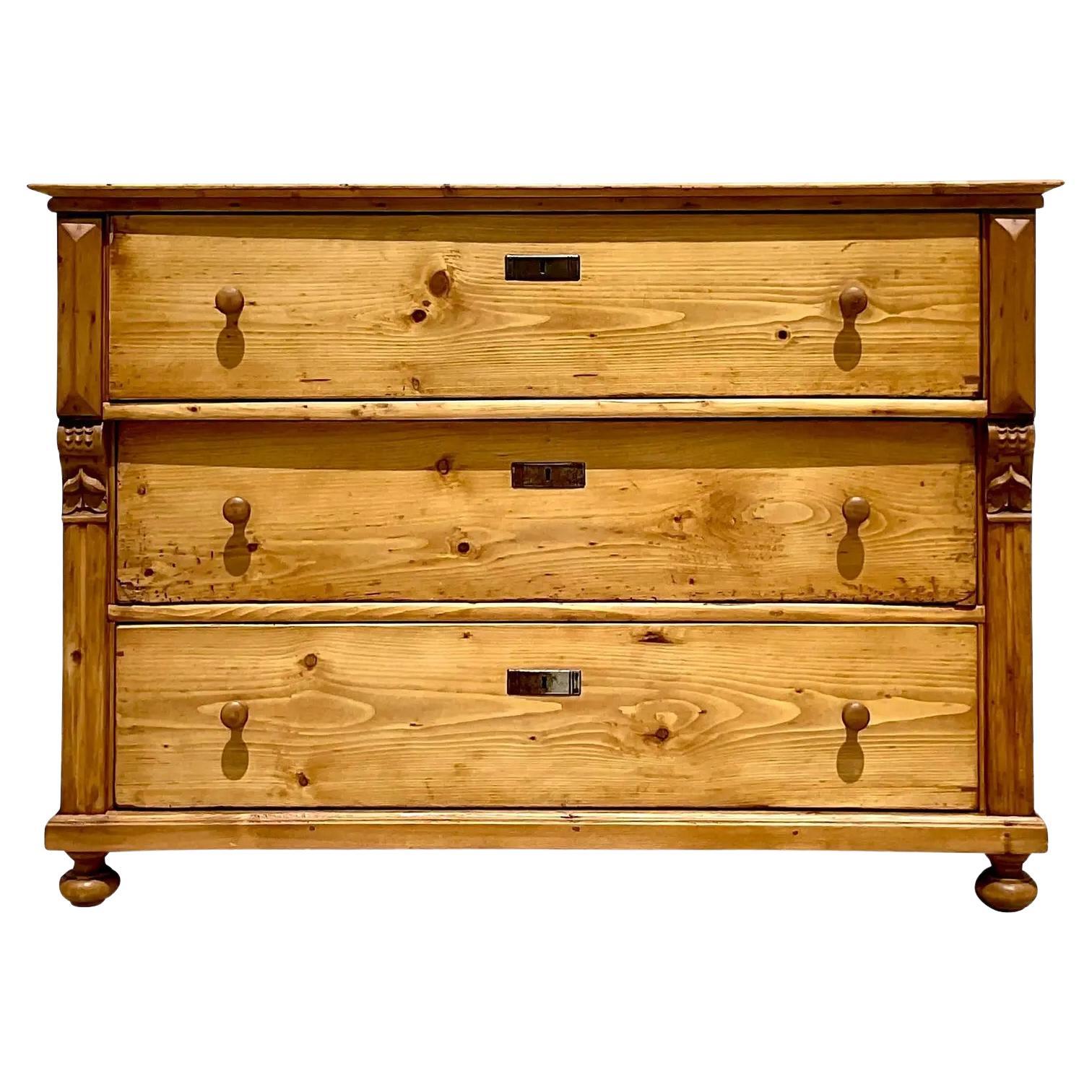 Vintage Rustic Knotty Pine Chest of Drawers For Sale