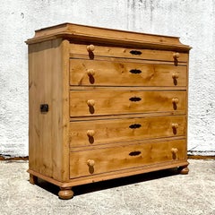 Vintage Rustic Knotty Pine Chest of Drawers with Flip Top