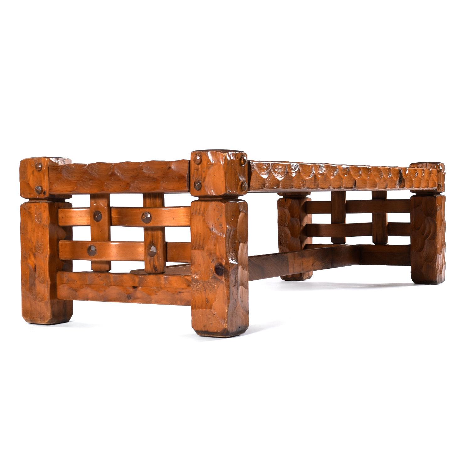 American Vintage Rustic Knotty Pine Coffee Table and Side Table by Null