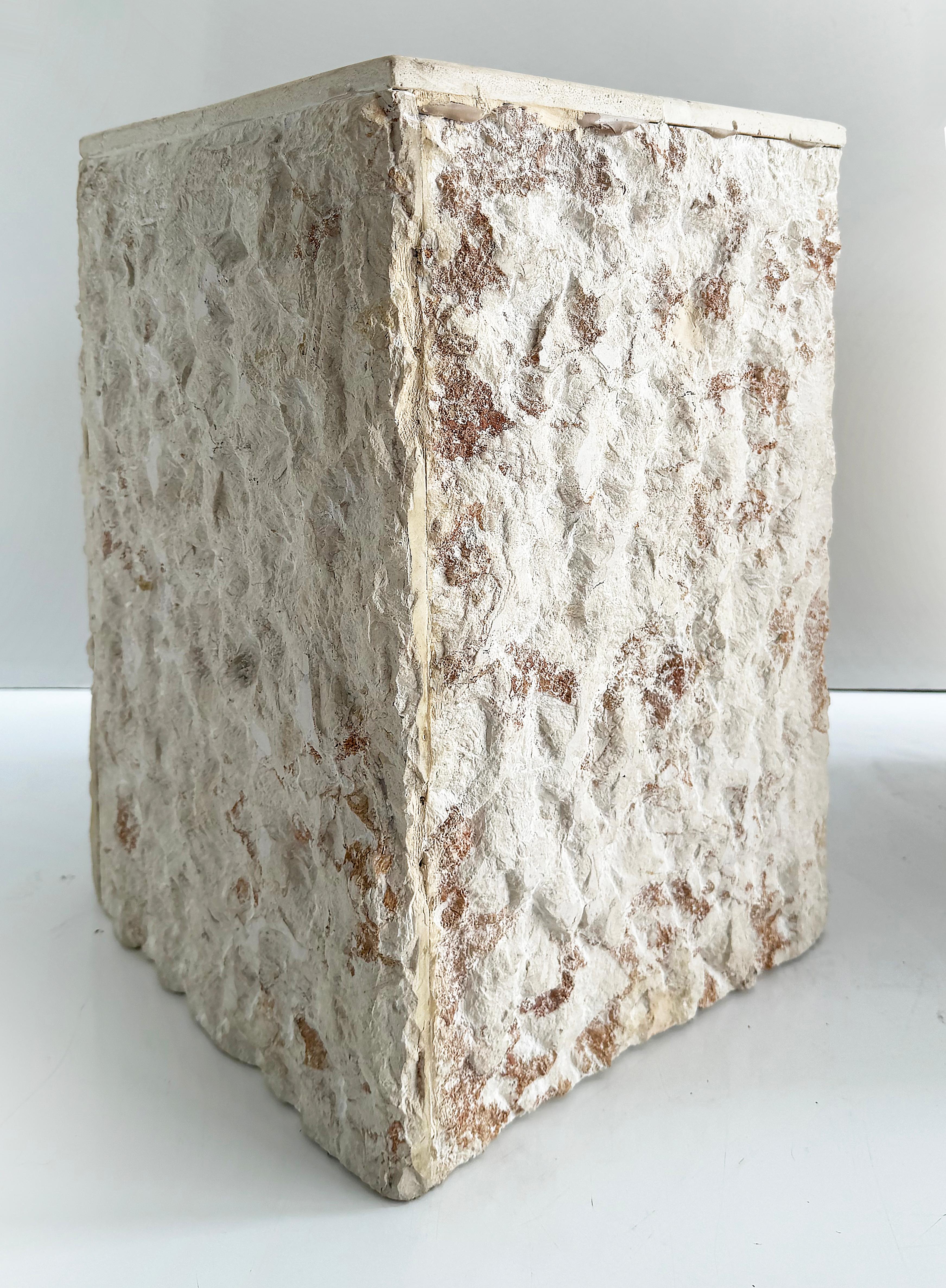 Vintage Rustic Live Edge Stone Pedestal Side Tables, Pair, Hand Made For Sale 5