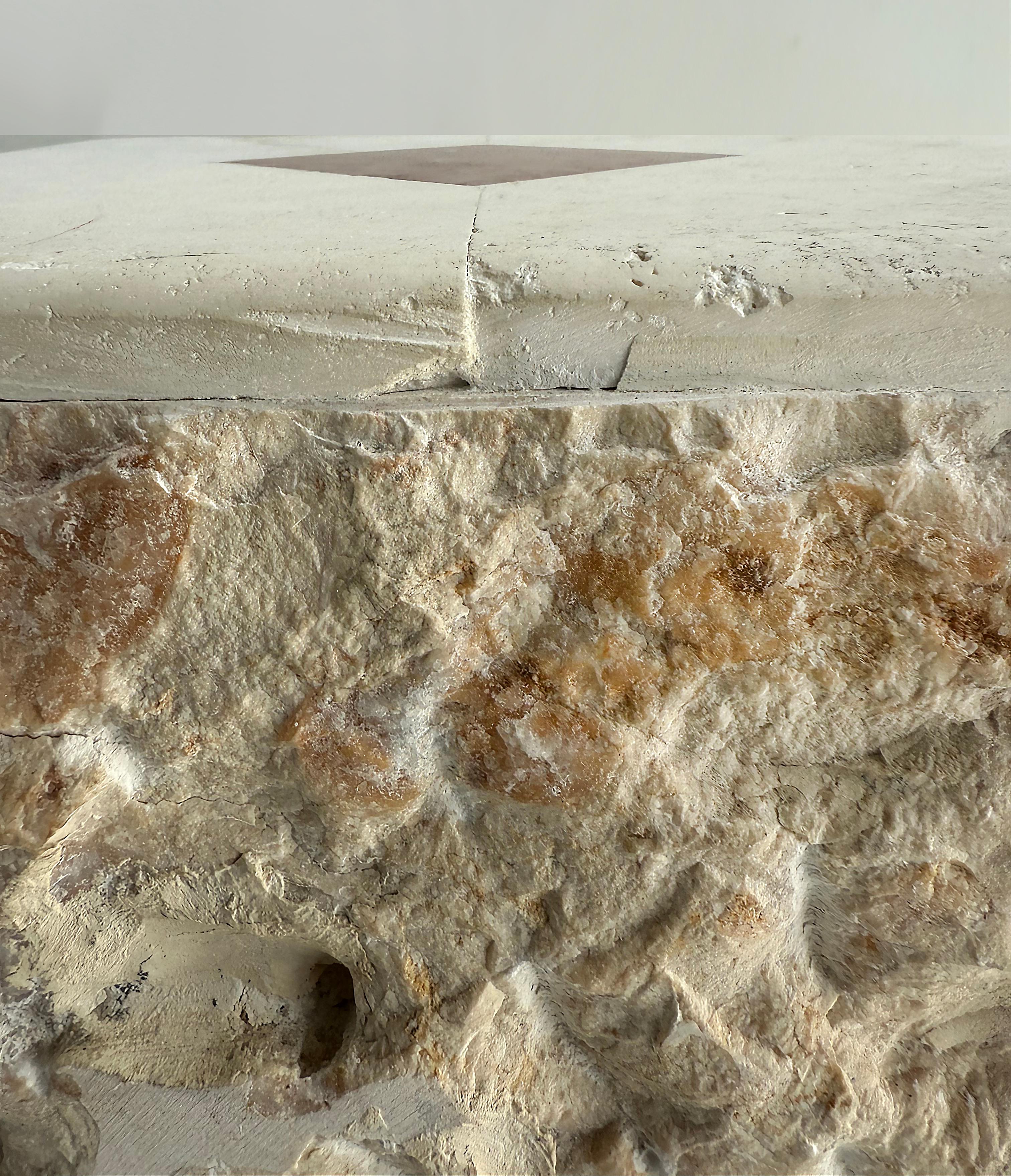 Vintage Rustic Live Edge Stone Pedestal Side Tables, Pair, Hand Made In Good Condition For Sale In Miami, FL