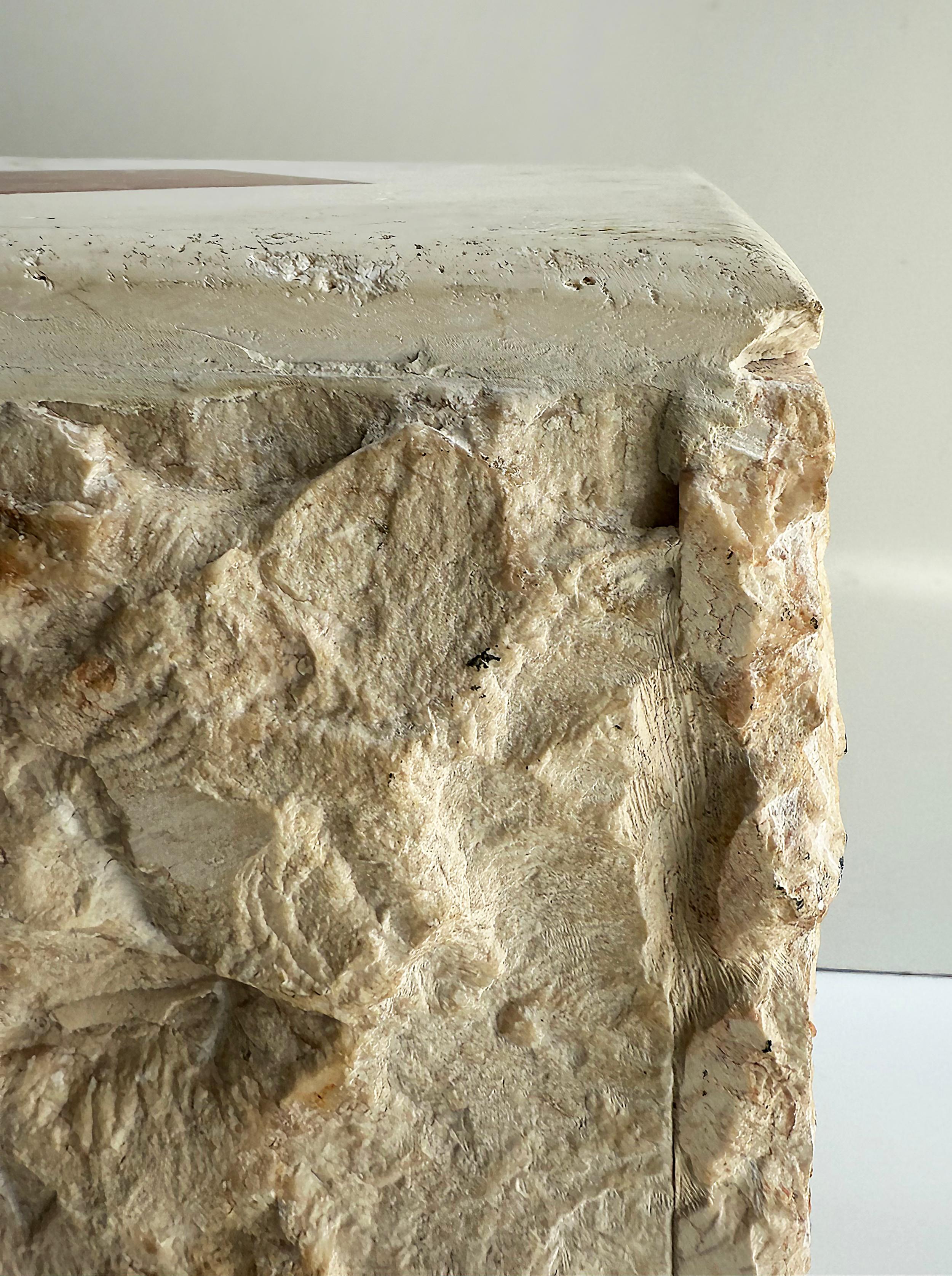 20th Century Vintage Rustic Live Edge Stone Pedestal Side Tables, Pair, Hand Made For Sale