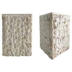 Vintage Rustic Live Edge Stone Pedestal Side Tables, Pair, Hand Made