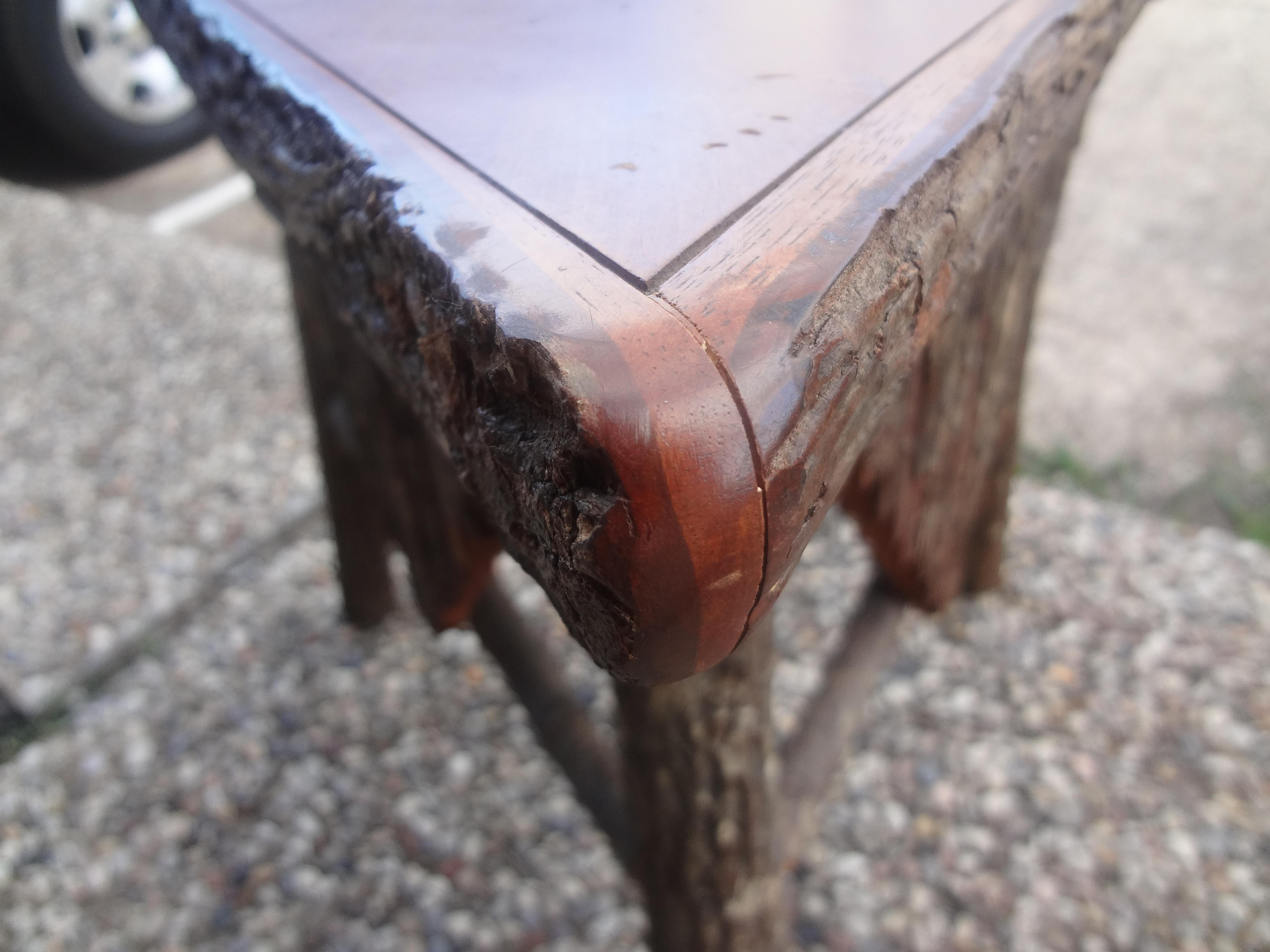 Wood Vintage Rustic Log and Bark Table For Sale