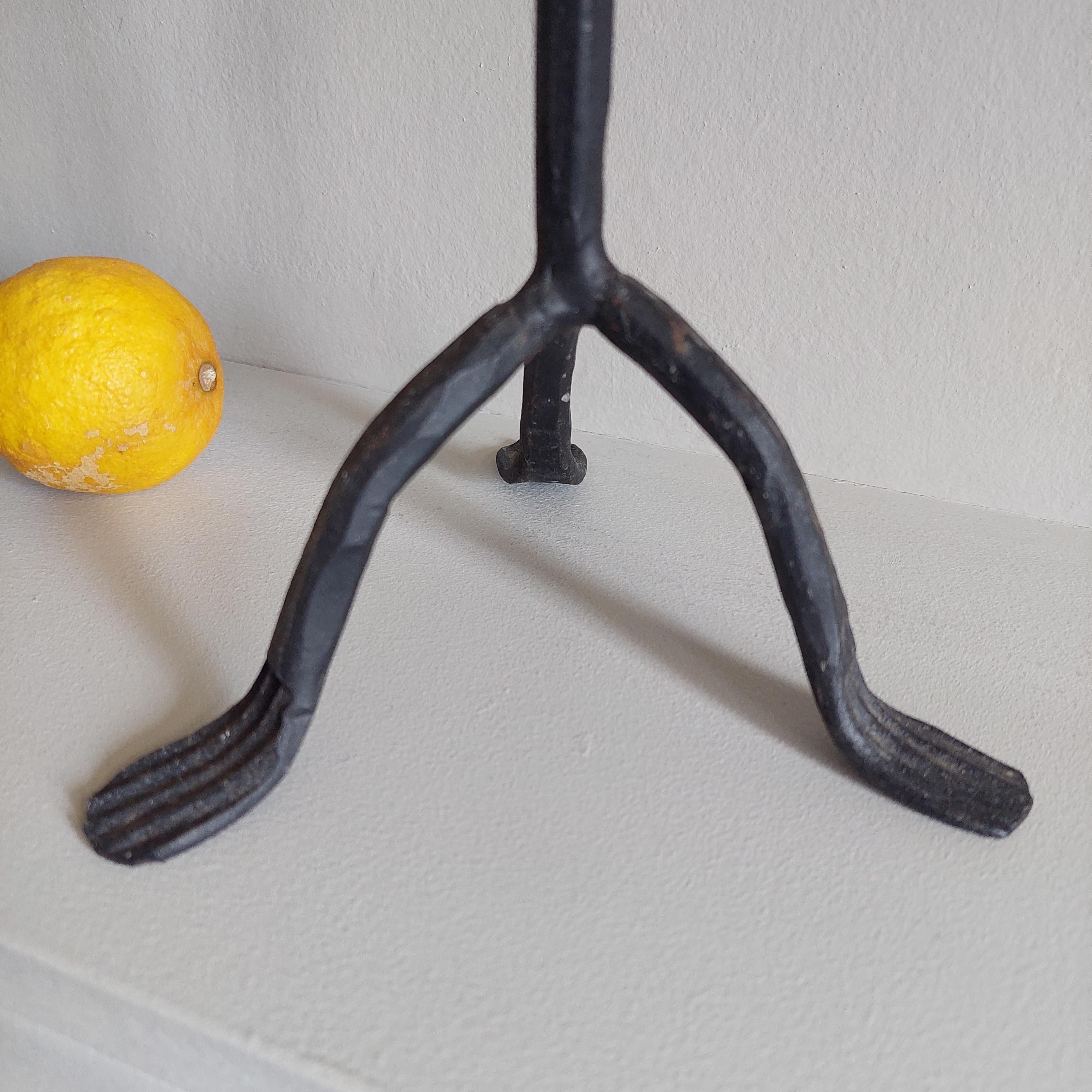 Vintage Rustic Loop Wrought Iron Tripod Candle Stick Holder Candlestick, 50s For Sale 7