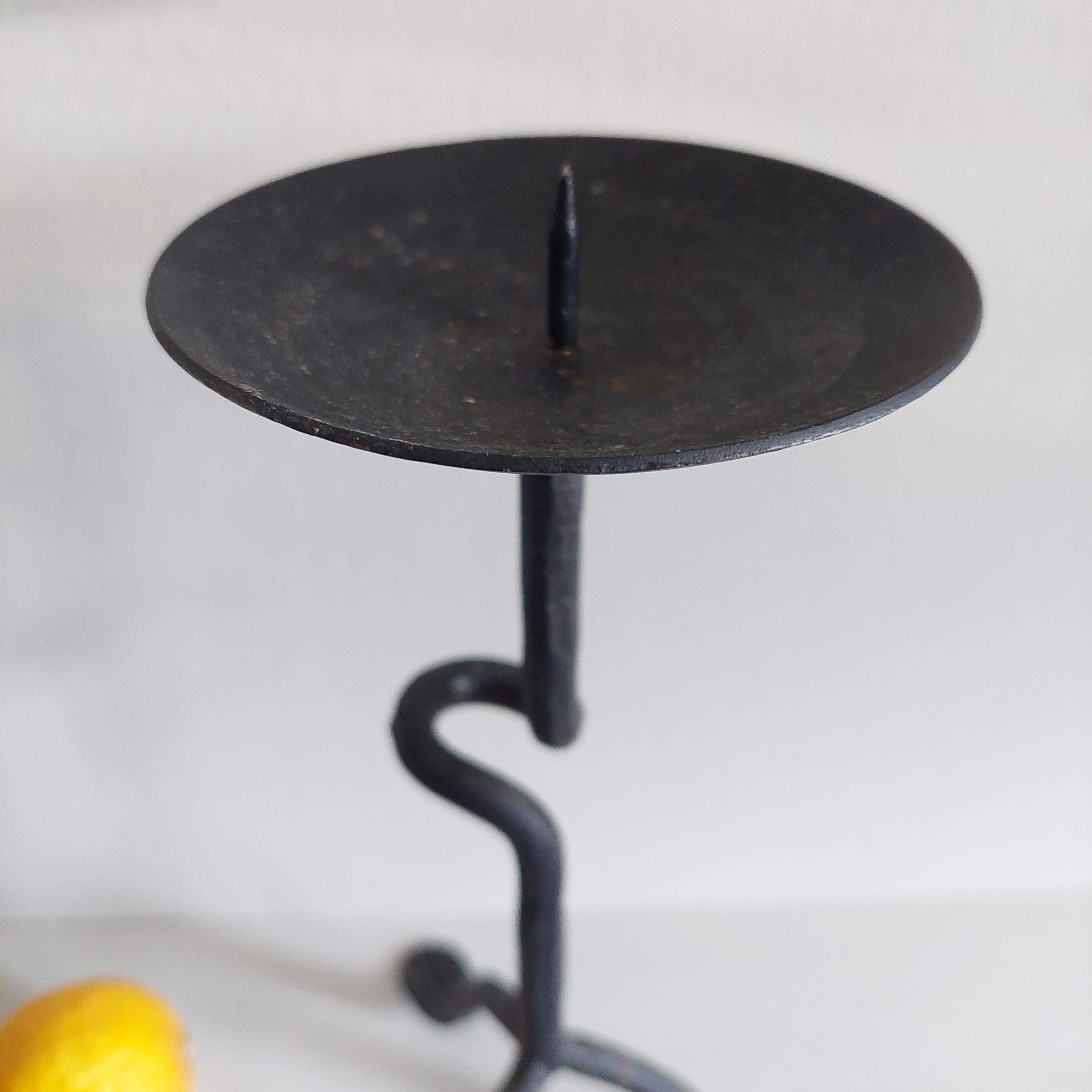 Vintage Rustic Loop Wrought Iron Tripod Candle Stick Holder Candlestick, 50s For Sale 2