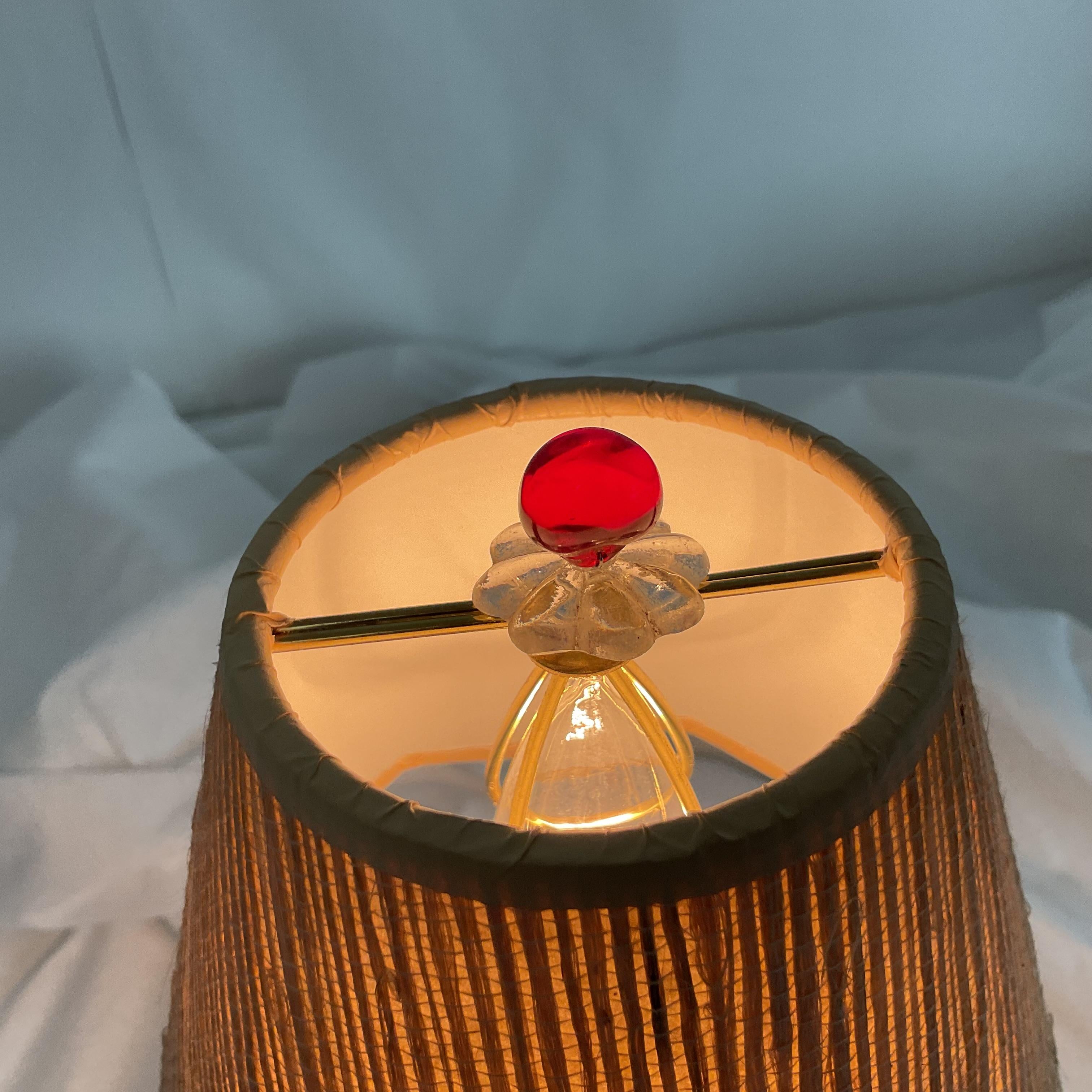 Contemporary Vintage Rustic Metal and Wood Mini Pineapple with Grass cloth Shade Lamp For Sale