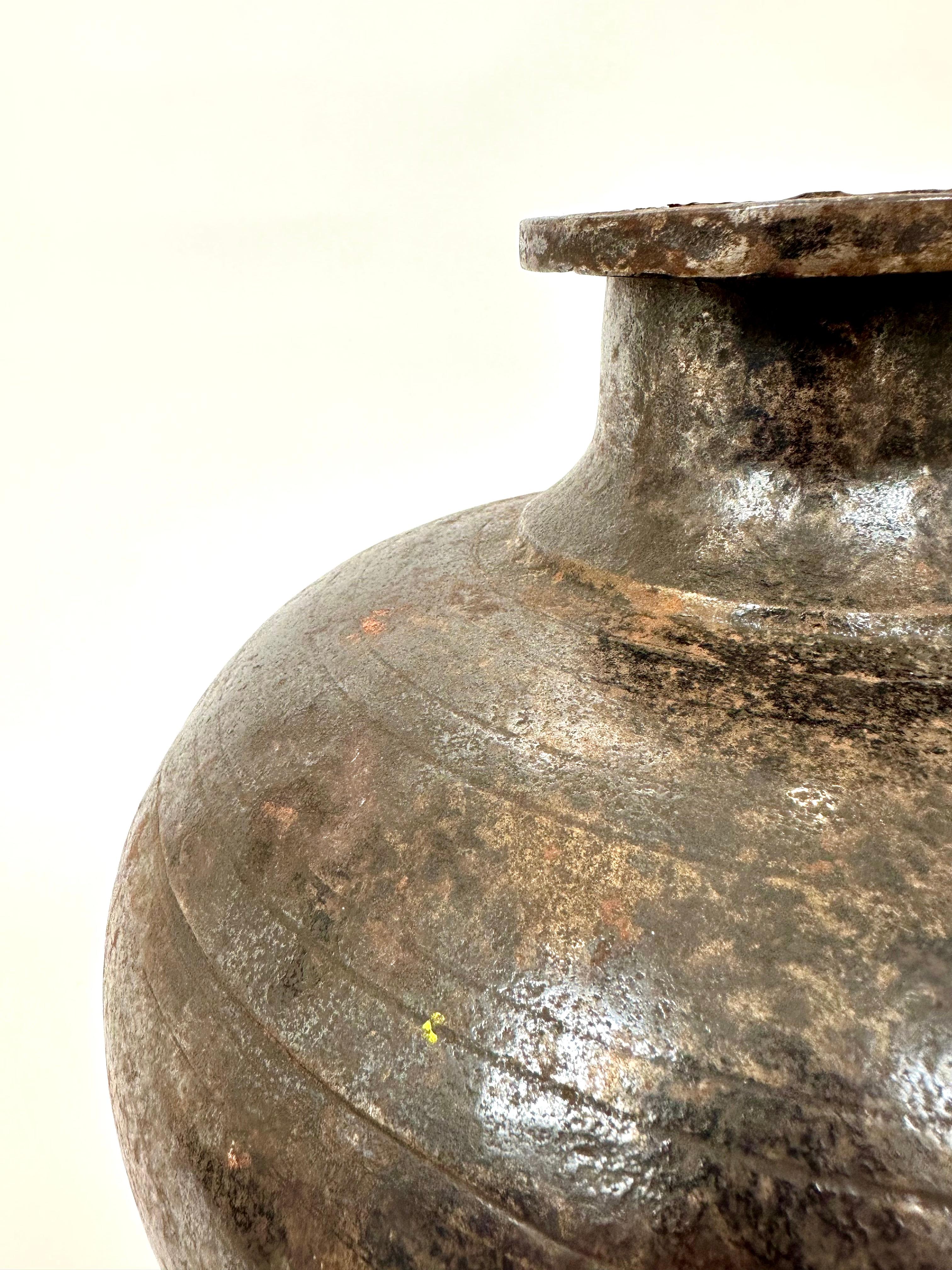 Vintage rustic metal Indian water pot or vase For Sale 6
