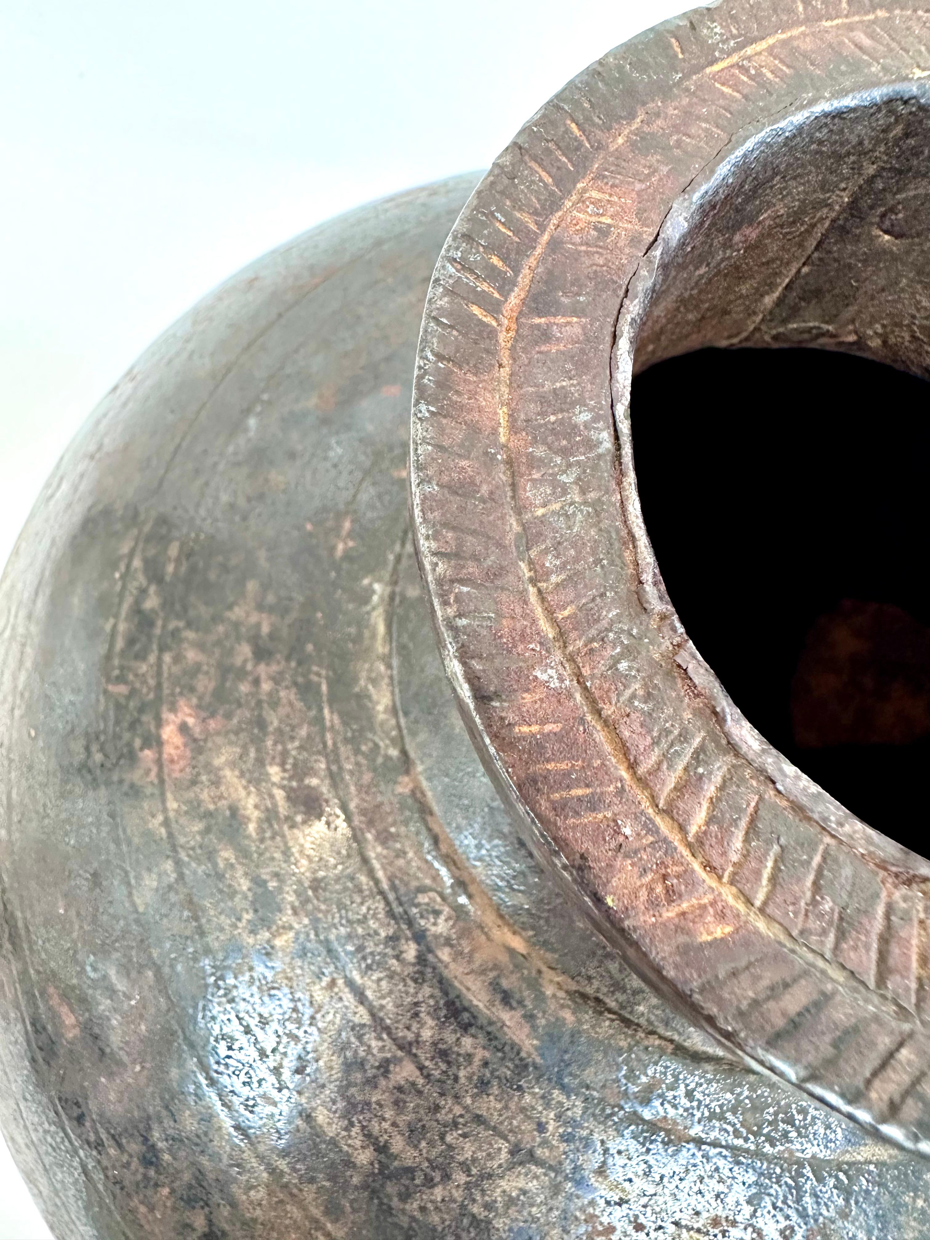 Vintage rustic metal Indian water pot or vase For Sale 7