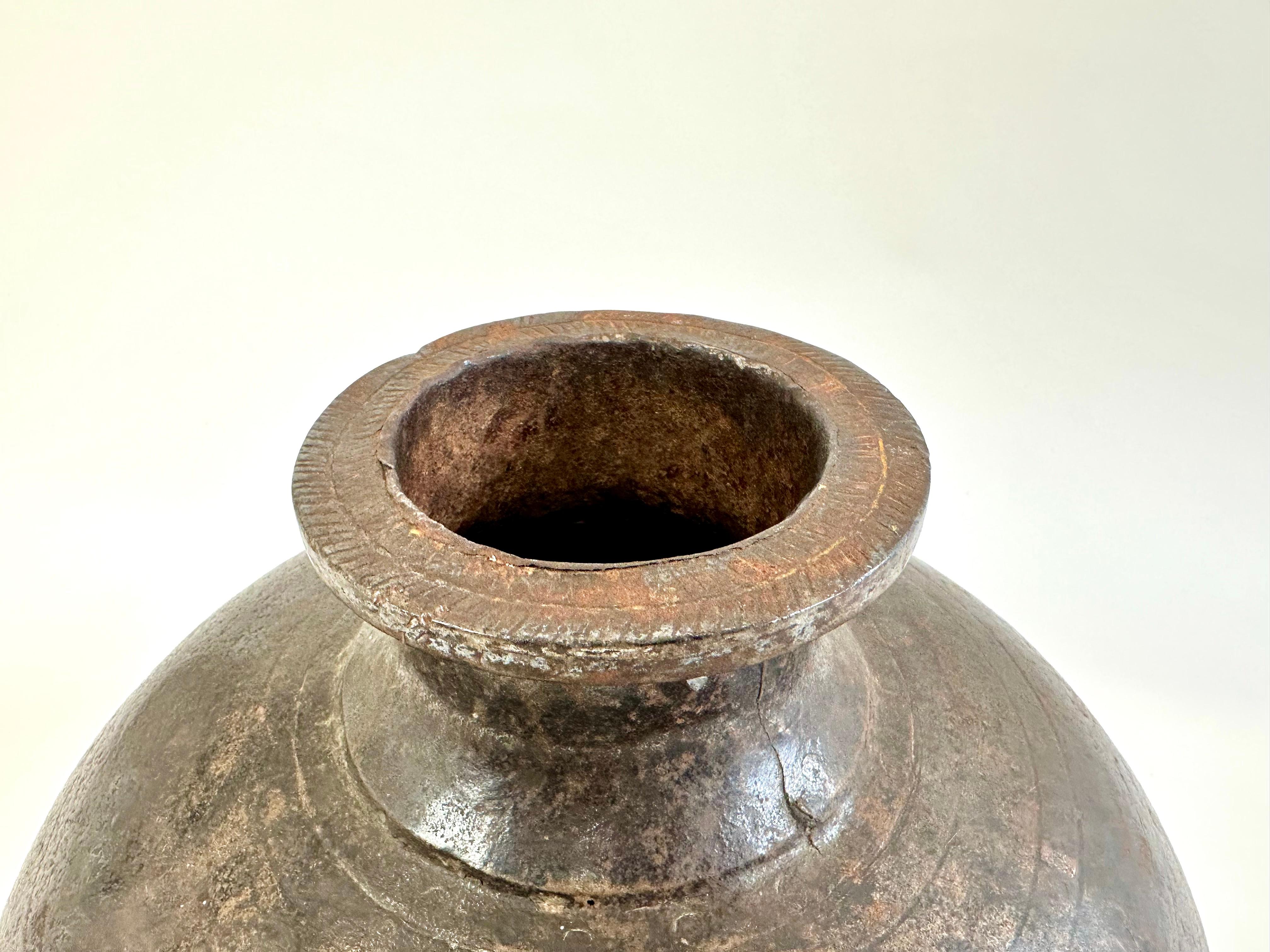 Iron Vintage rustic metal Indian water pot or vase For Sale