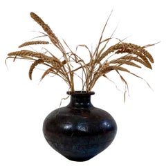 Antique rustic metal Indian water pot or vase