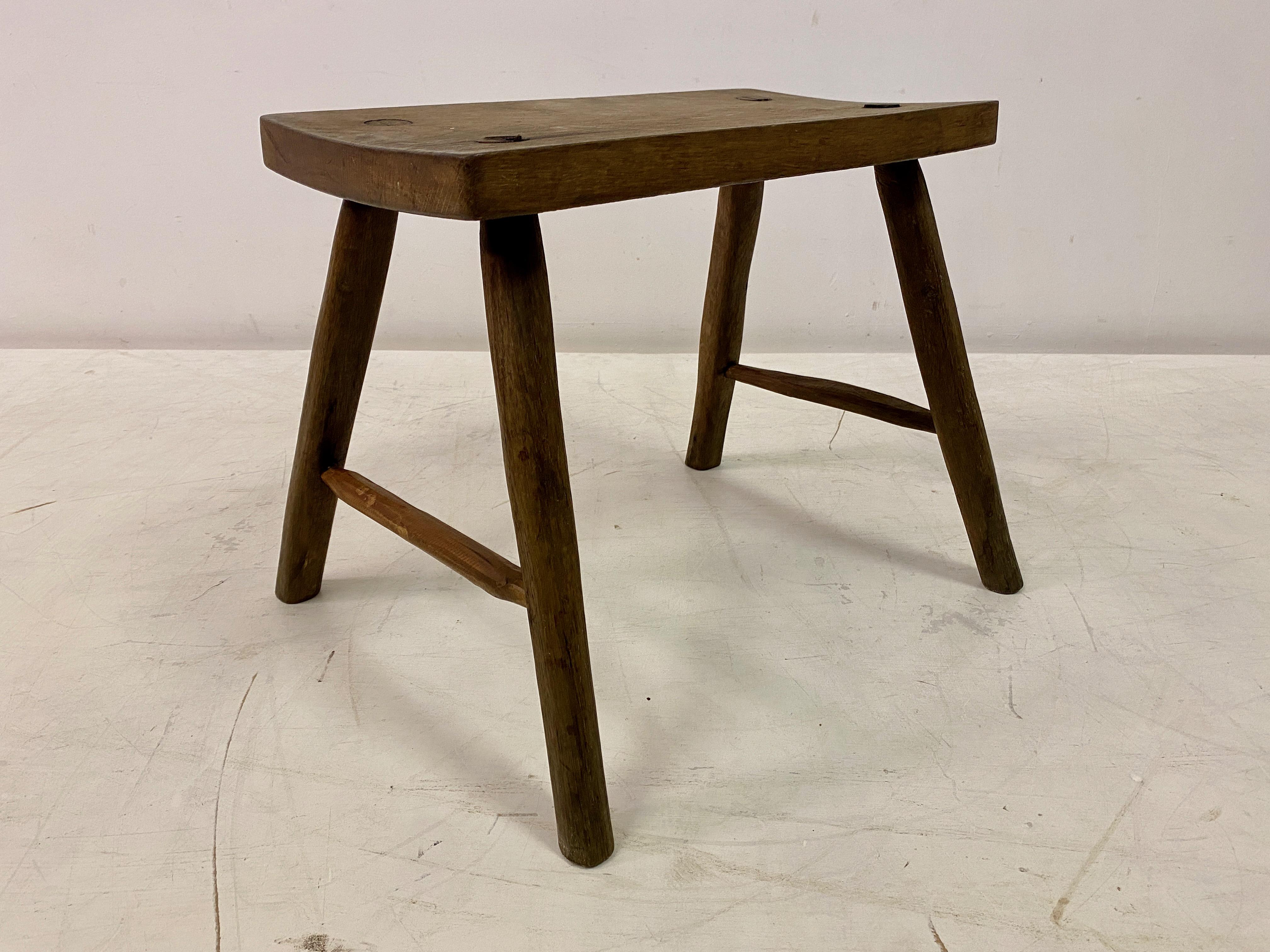 French Vintage Rustic Milking Stool Side Table