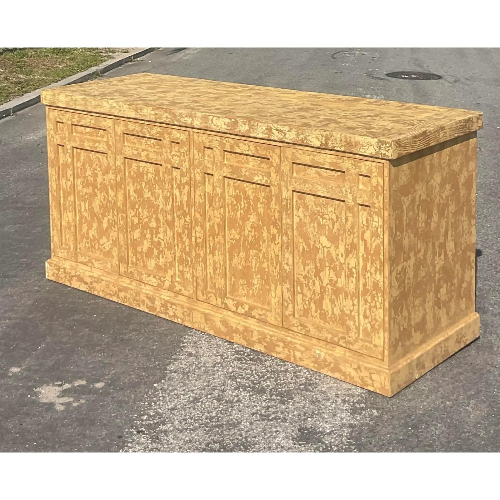 20th Century Vintage Rustic Millwork Distressed Credenza For Sale