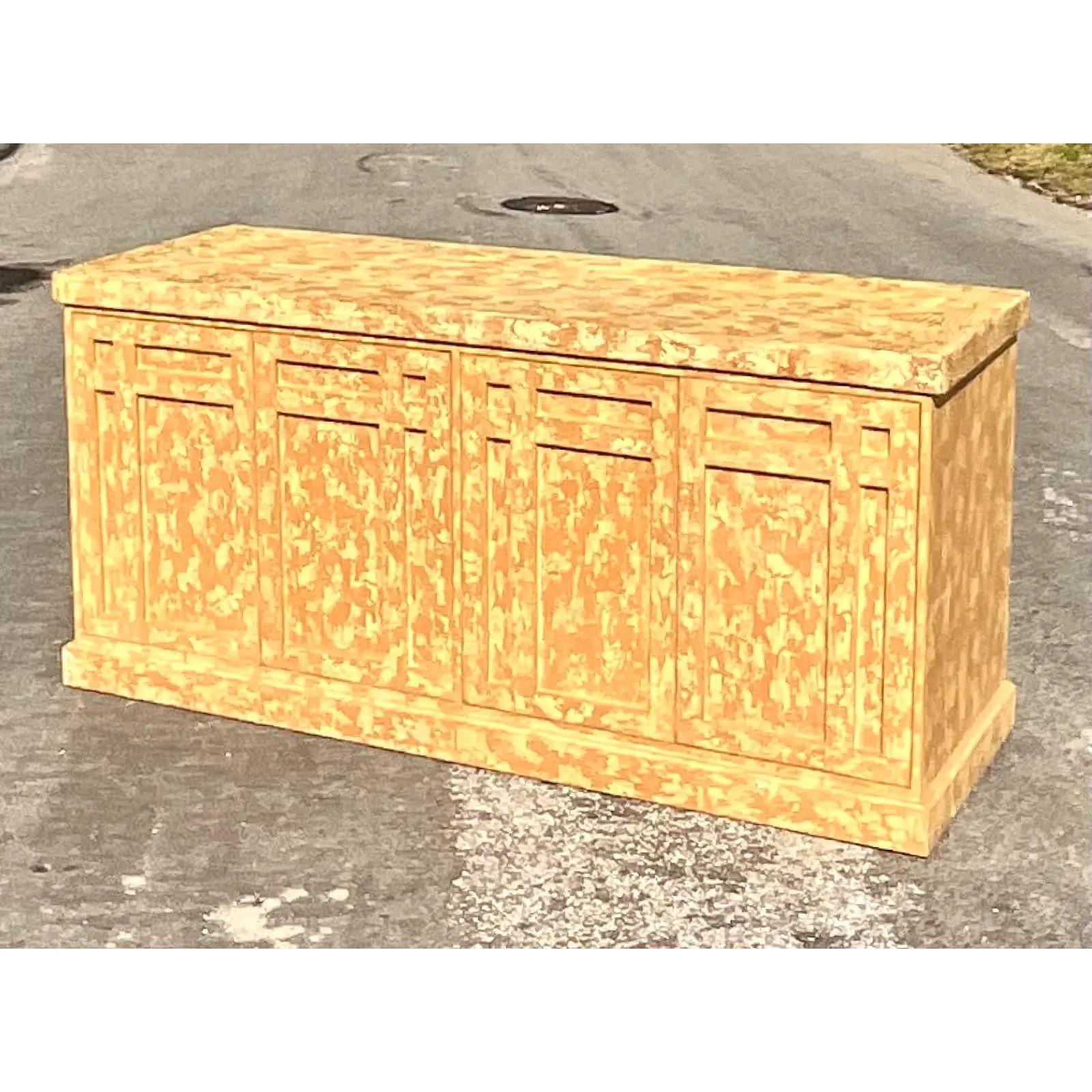 Vintage Rustic Millwork Distressed Credenza For Sale 1