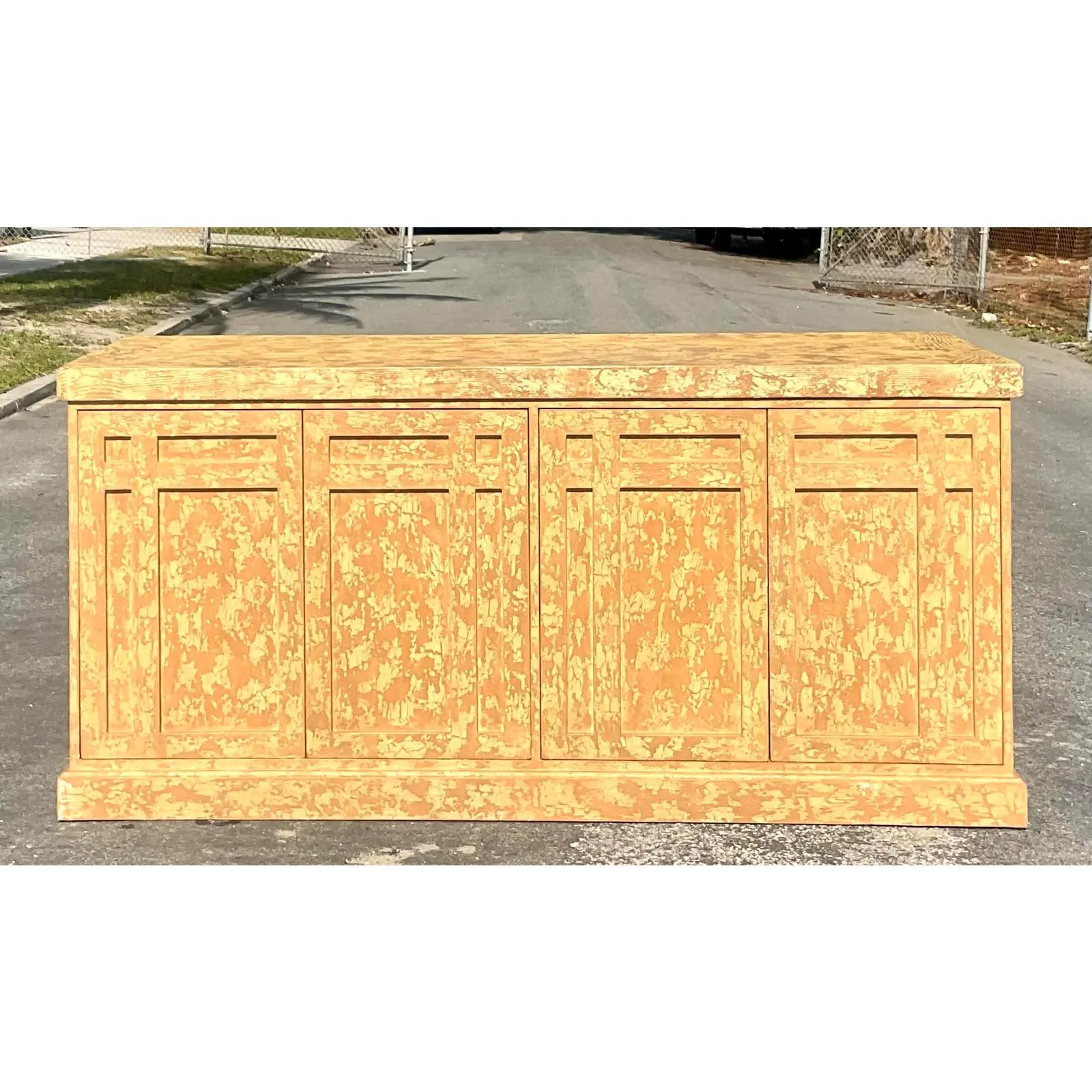 Vintage Rustic Millwork Distressed Credenza For Sale 3