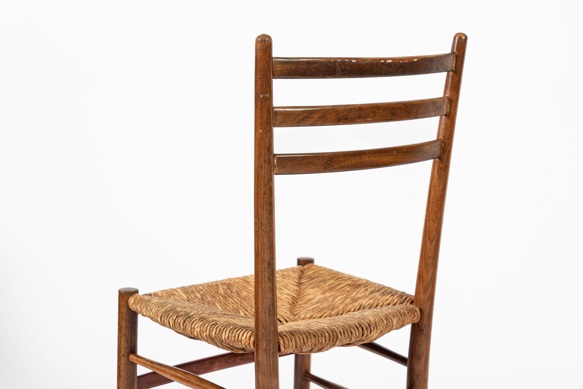 Vintage Rustic Modern Wood and Rush Wicker Dining Chairs, Set of 4 For Sale 4