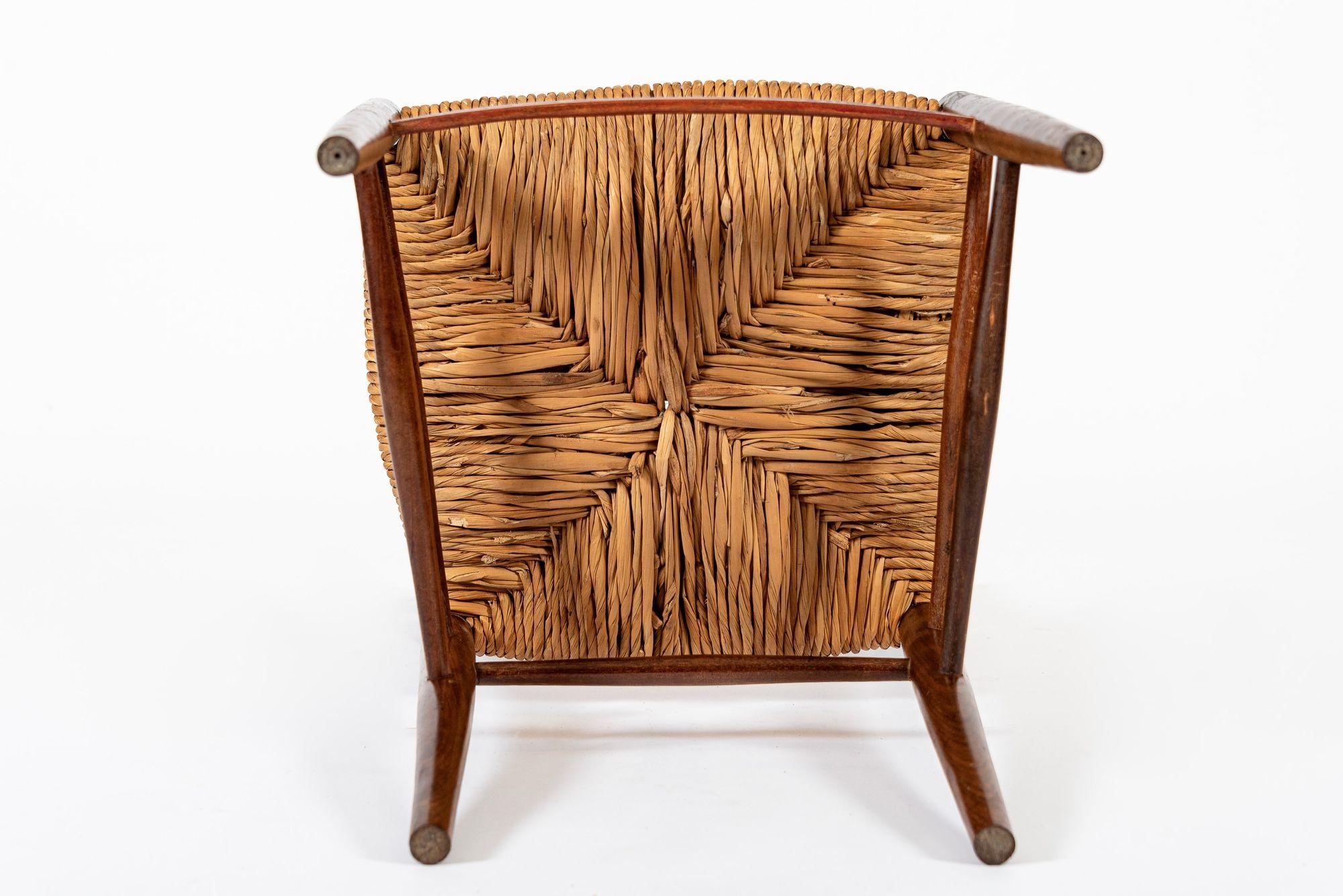 Vintage Rustic Modern Wood and Rush Wicker Dining Chairs, Set of 4 For Sale 8
