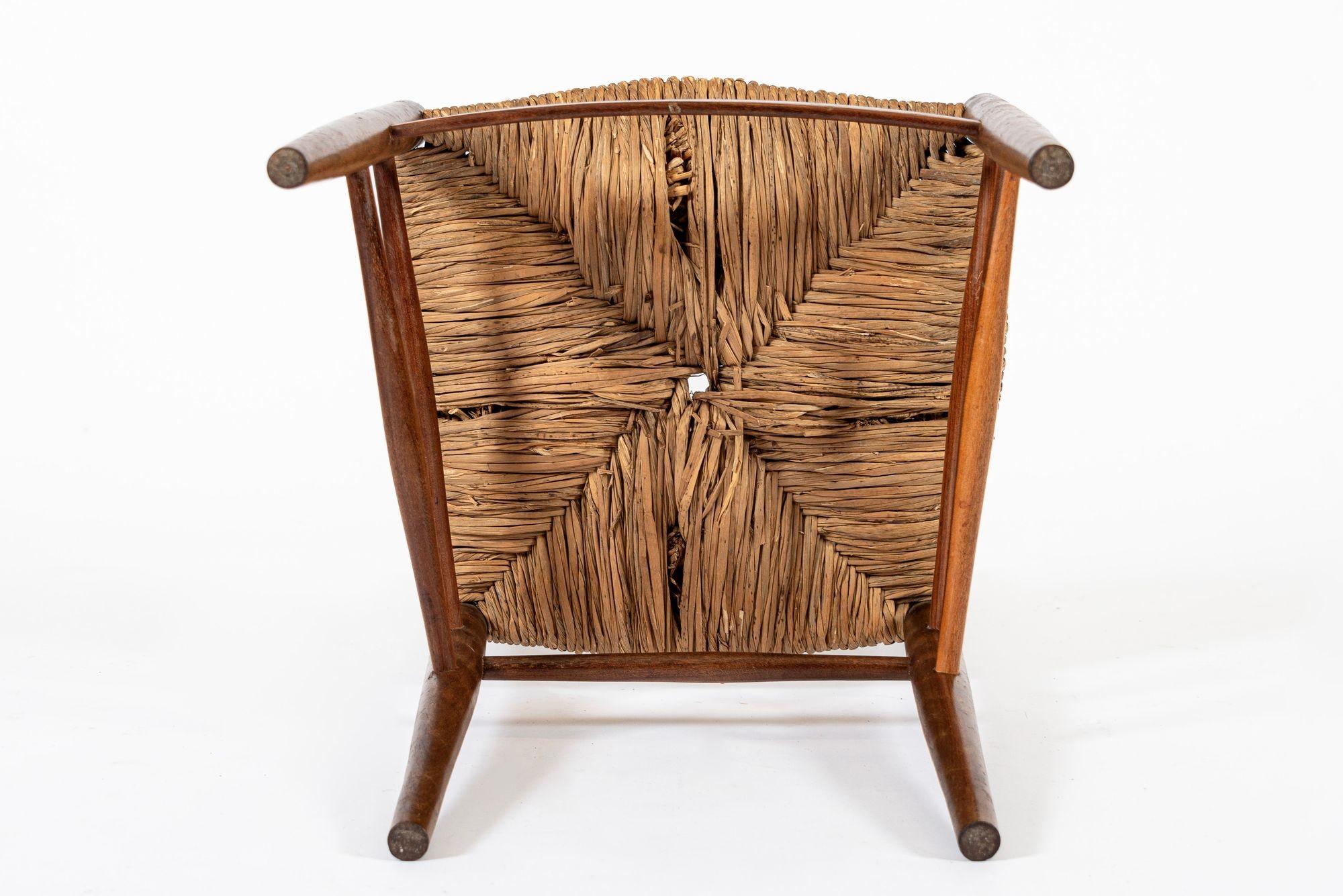 Vintage Rustic Modern Wood and Rush Wicker Dining Chairs, Set of 4 For Sale 9