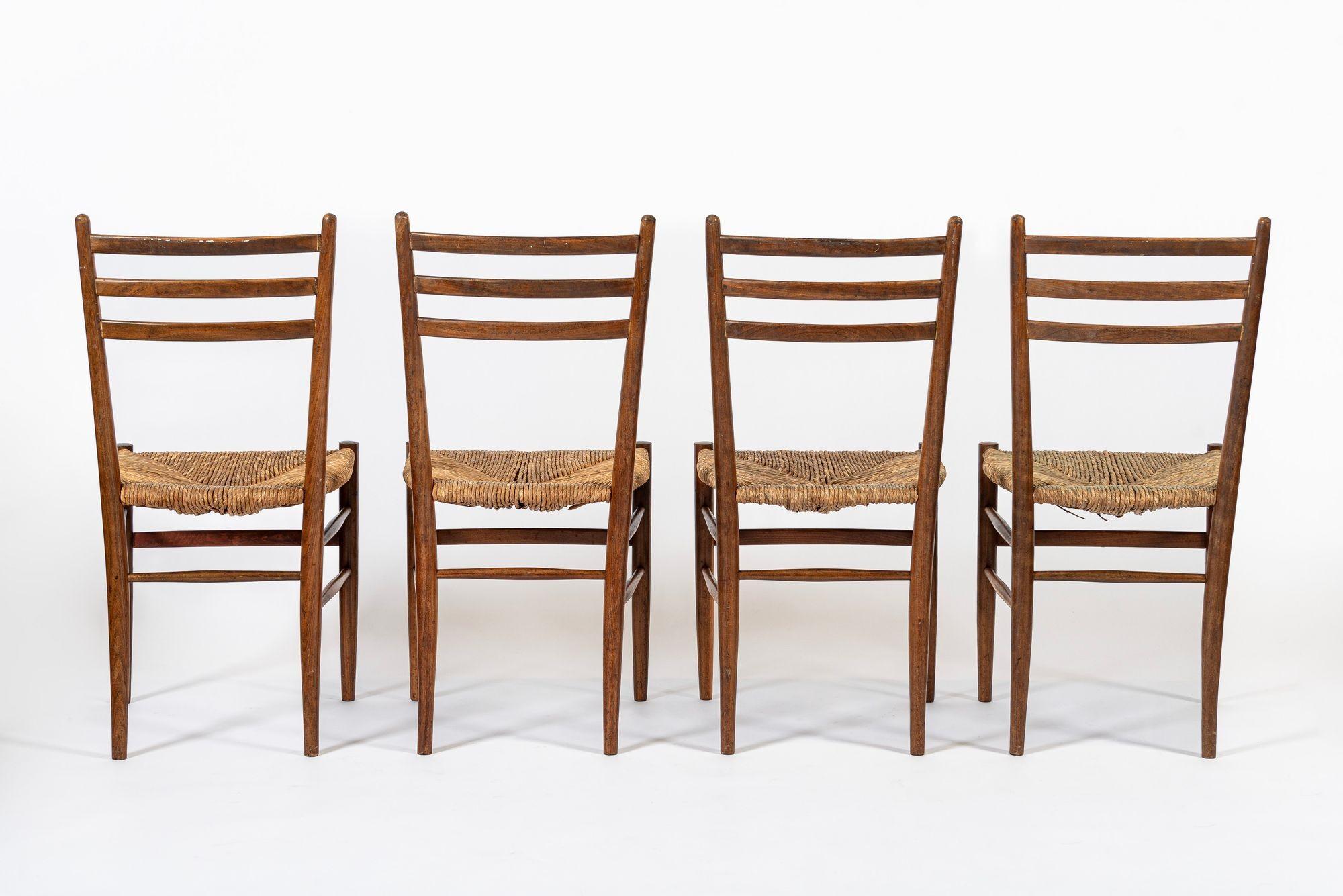 Vintage Rustic Modern Wood and Rush Wicker Dining Chairs, Set of 4 In Good Condition For Sale In Detroit, MI