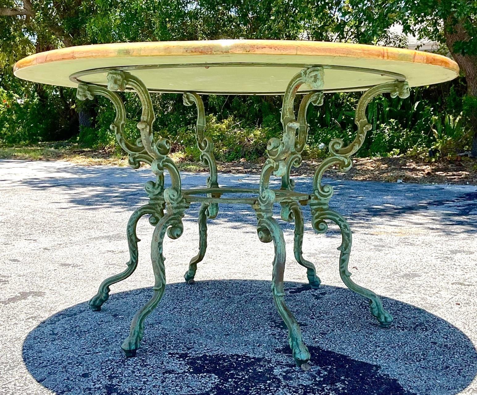Enhance your outdoor dining experience with this vintage Boho Patinated Dining Table, exuding rustic charm and American flair. Crafted with a weathered finish, this table embodies the spirit of relaxed gatherings and backyard barbecues, inviting